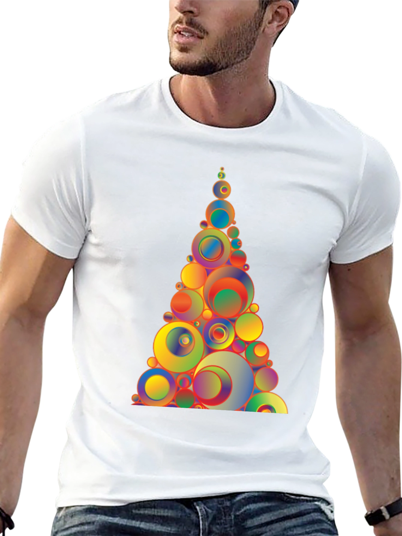 Geometric Circles Tree Black T-Shirt