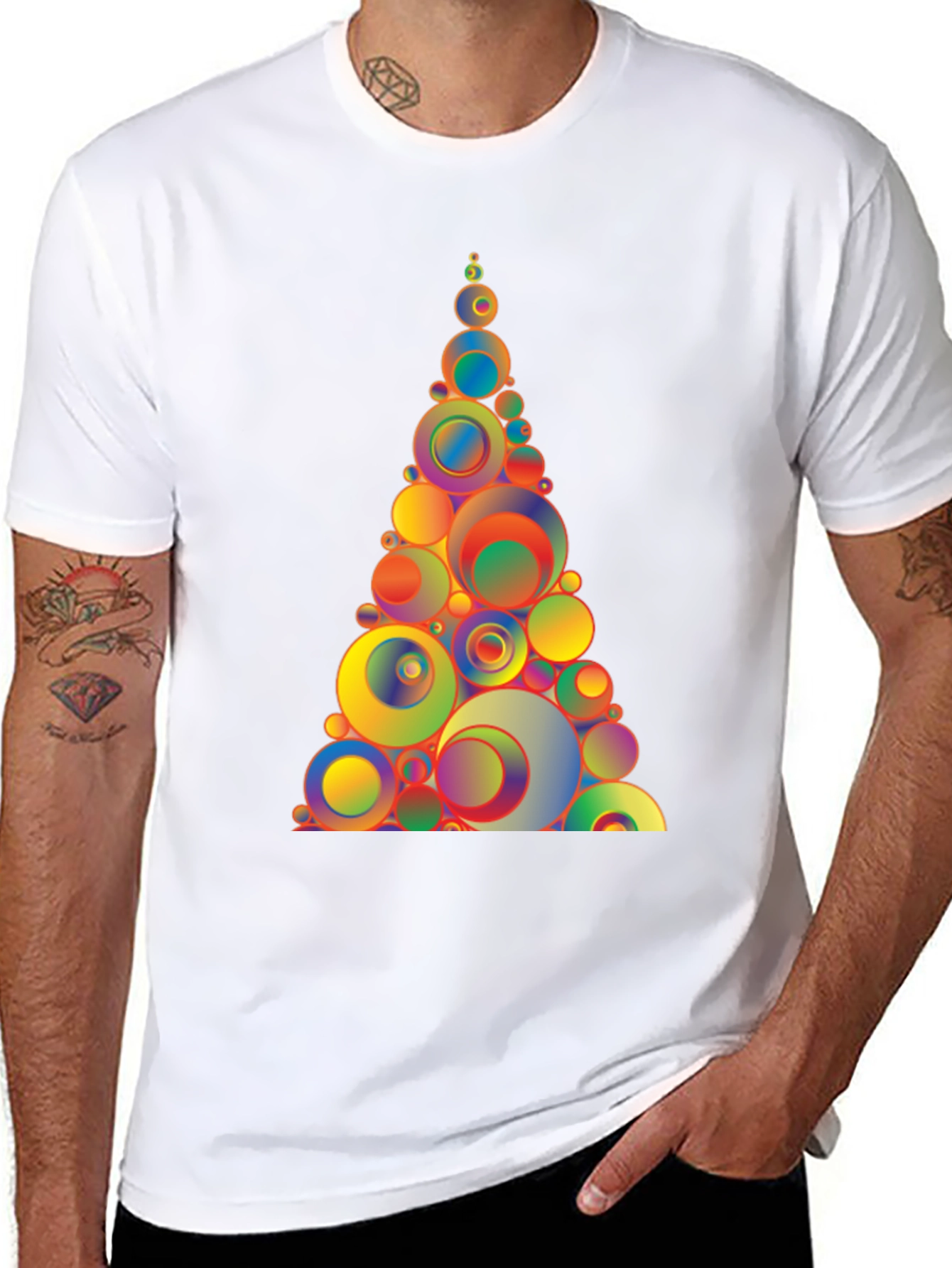Geometric Circles Tree Black T-Shirt