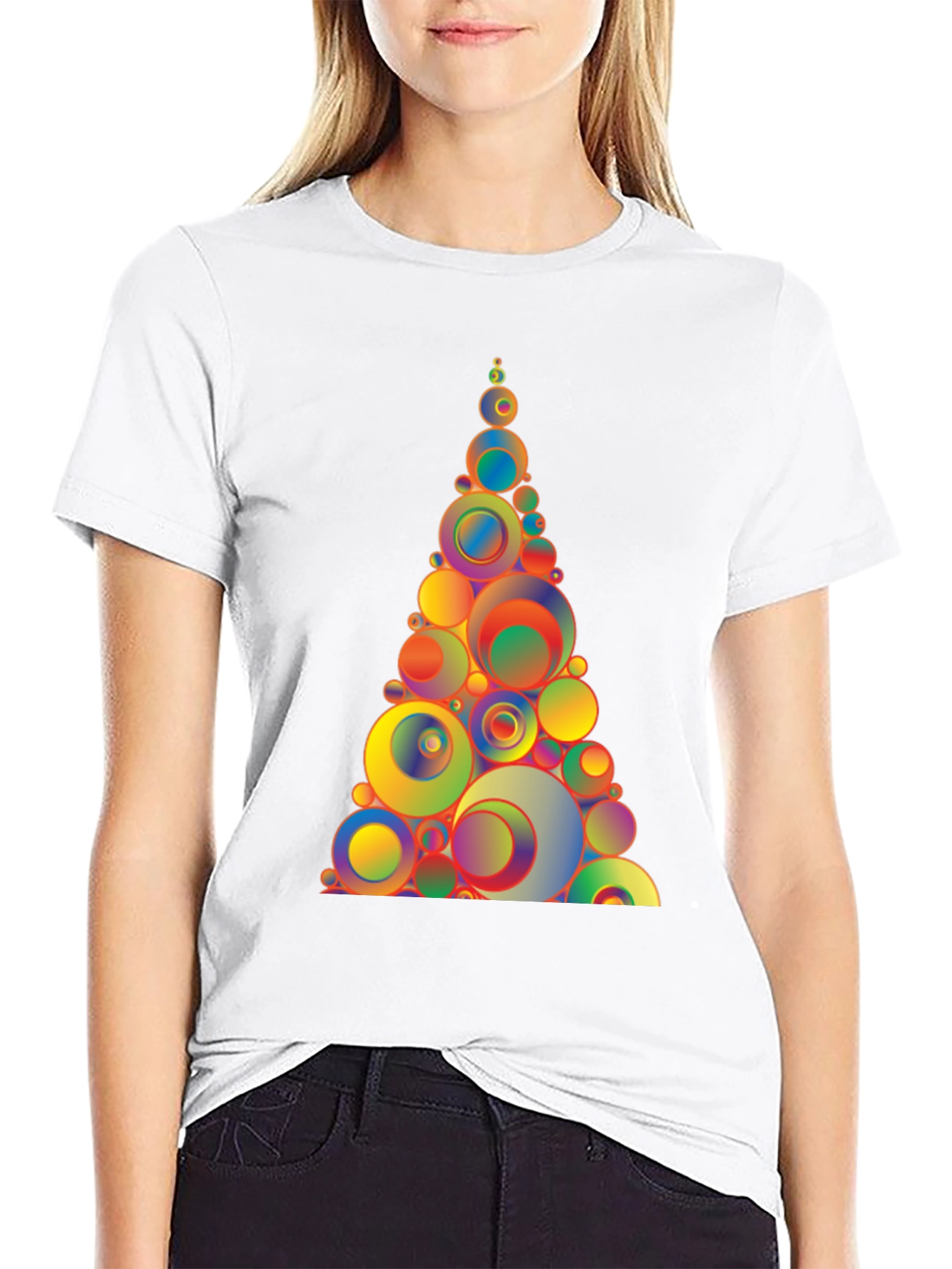 Geometric Circles Tree Black T-Shirt