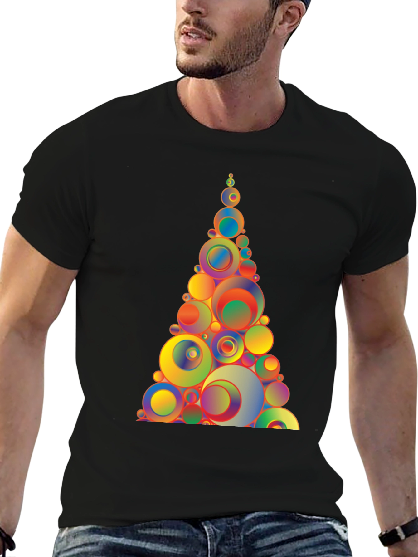 Geometric Circles Tree Black T-Shirt