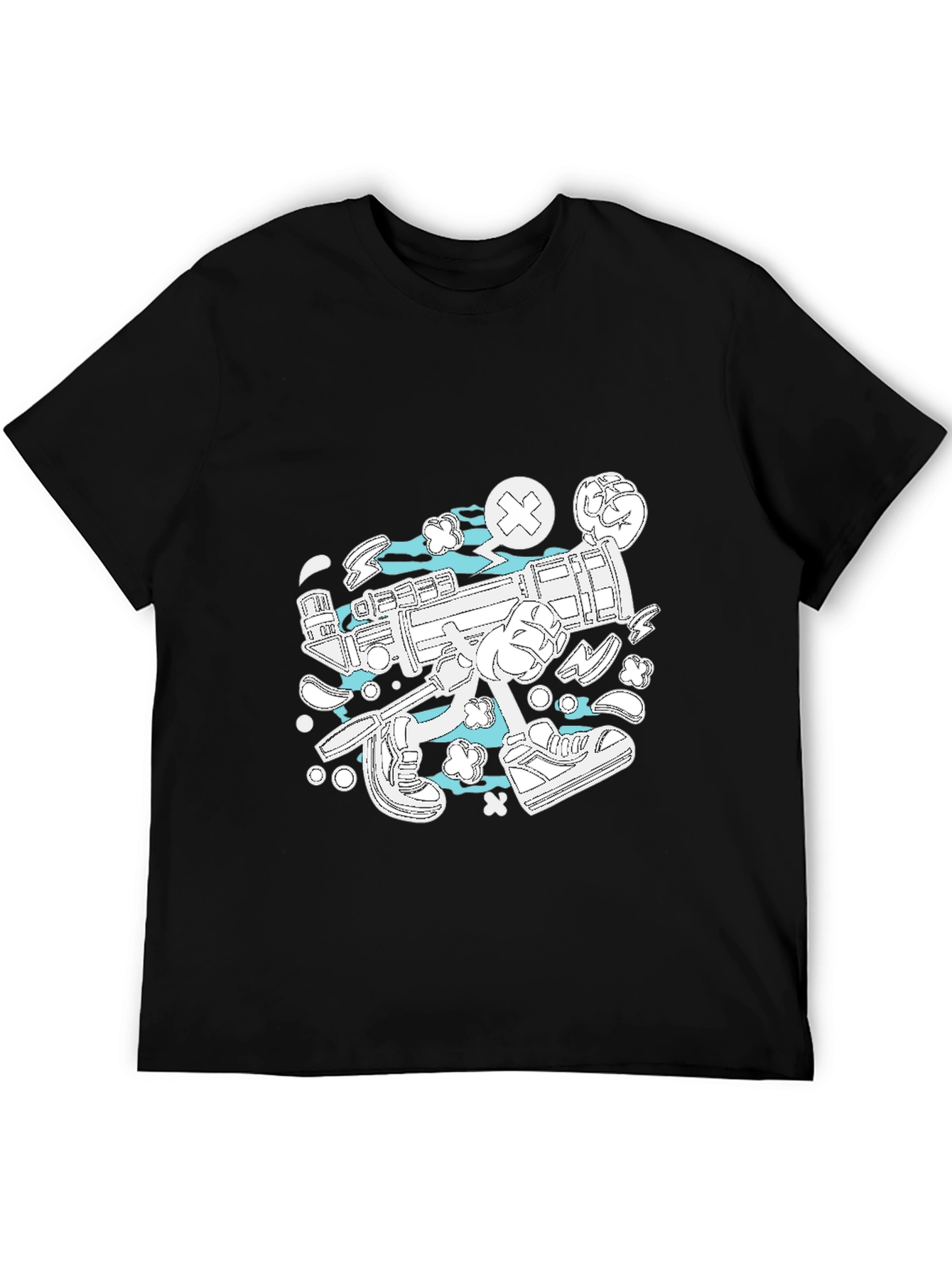 Funky Cartoon Style Graphic Tee - Black Cotton