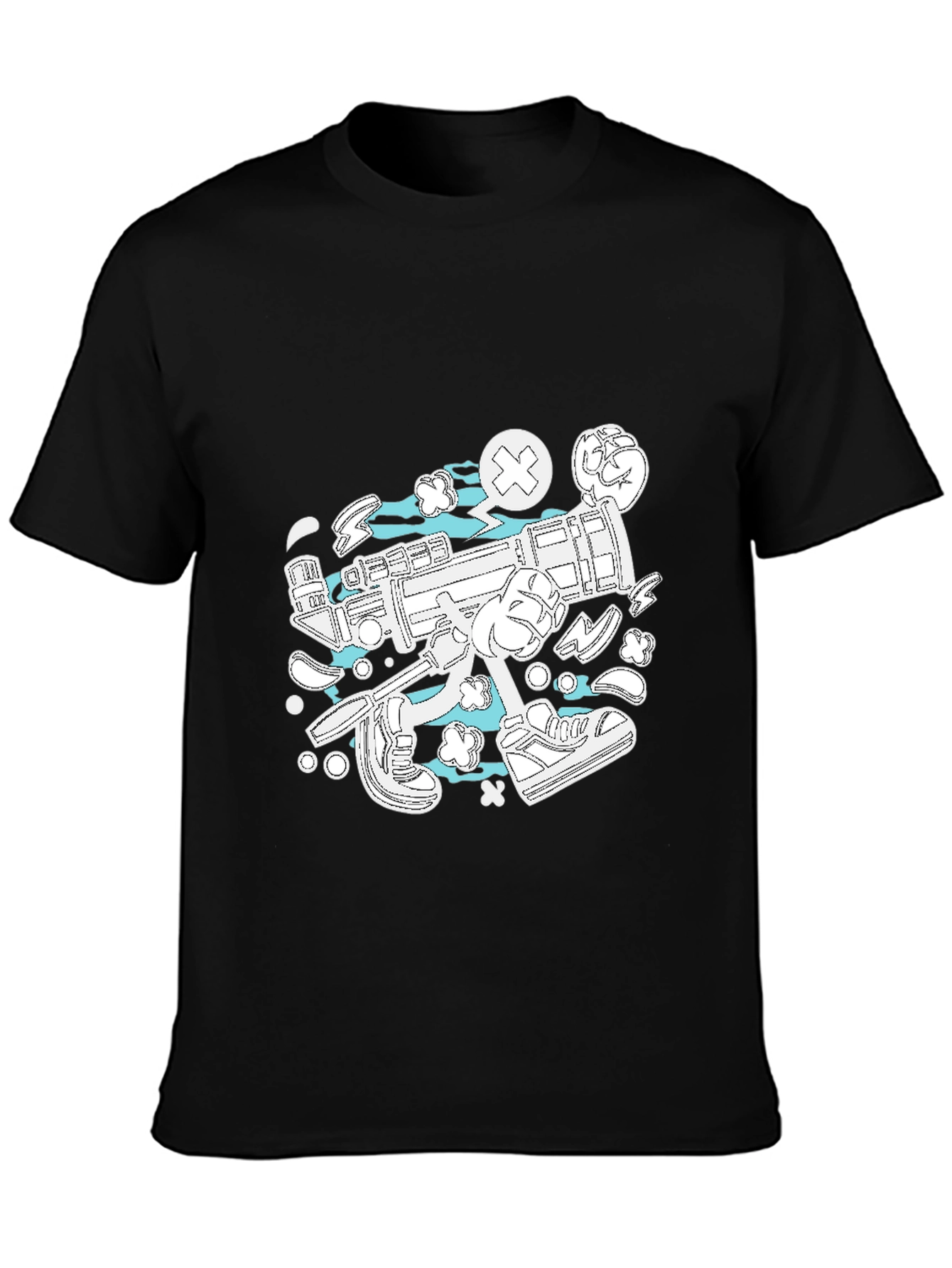 Funky Cartoon Style Graphic Tee - Black Cotton