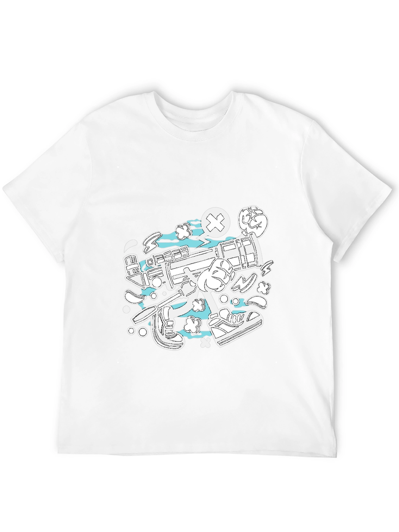 Funky Cartoon Style Graphic Tee - Black Cotton