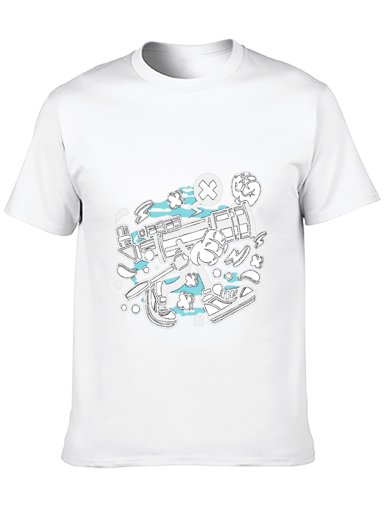 Funky Cartoon Style Graphic Tee - Black Cotton
