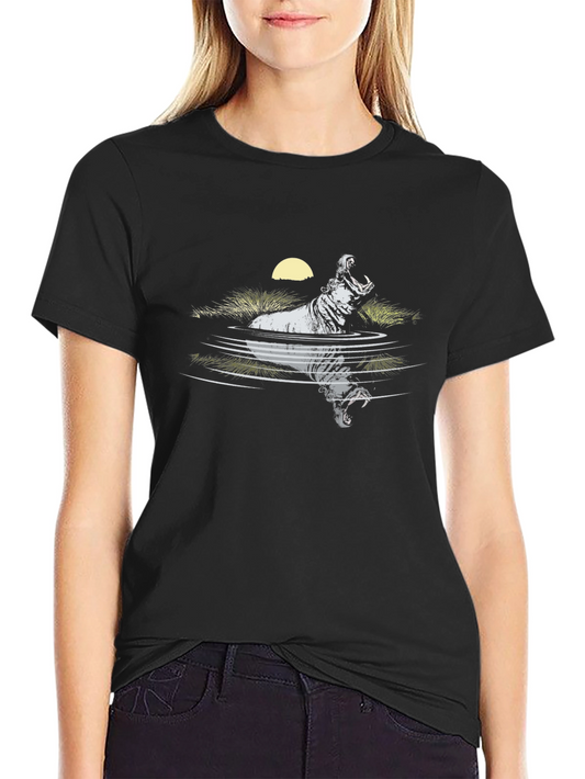 Hippo in Water Graphic Tee - Black