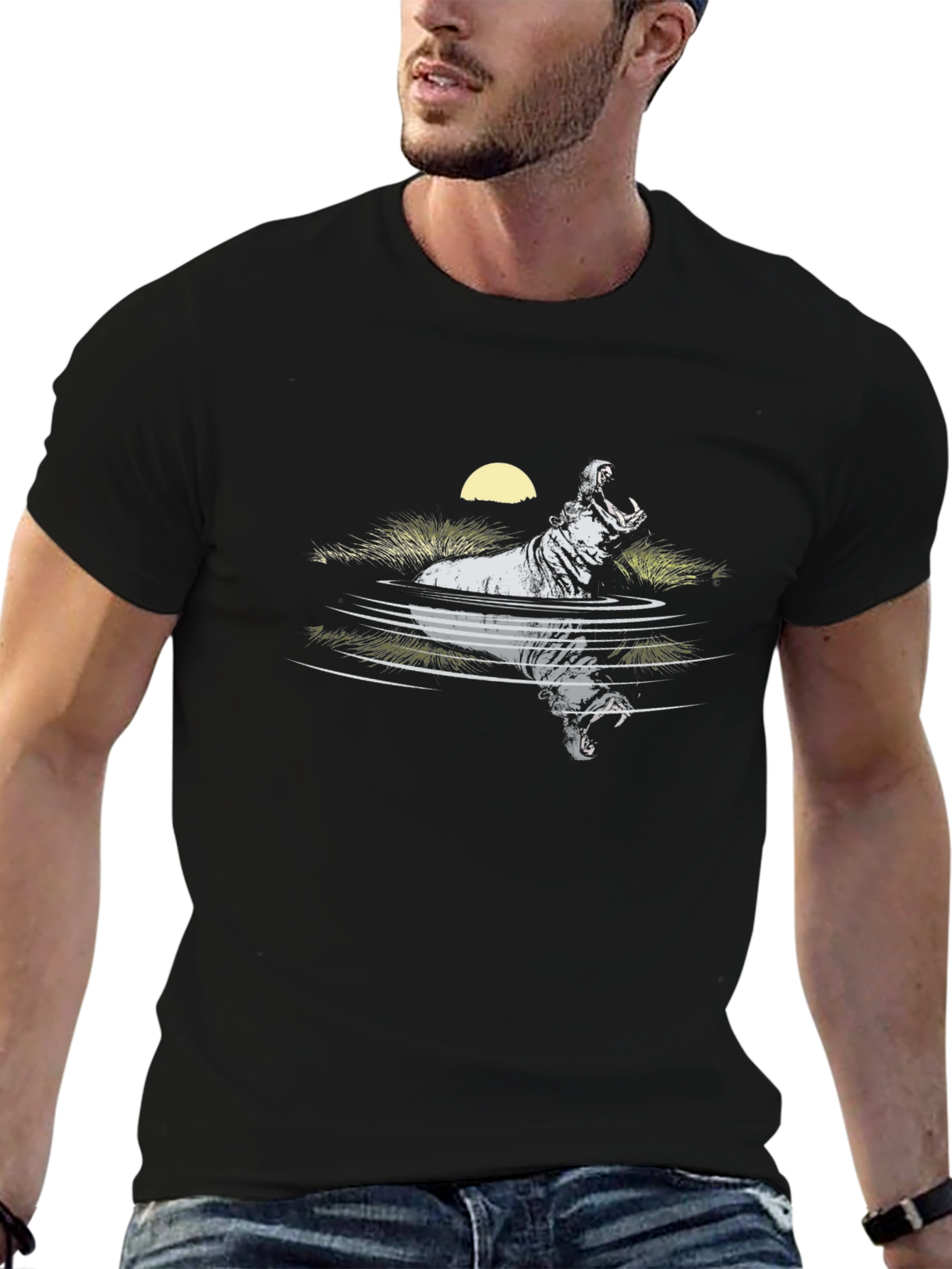 Hippo in Water Graphic Tee - Black