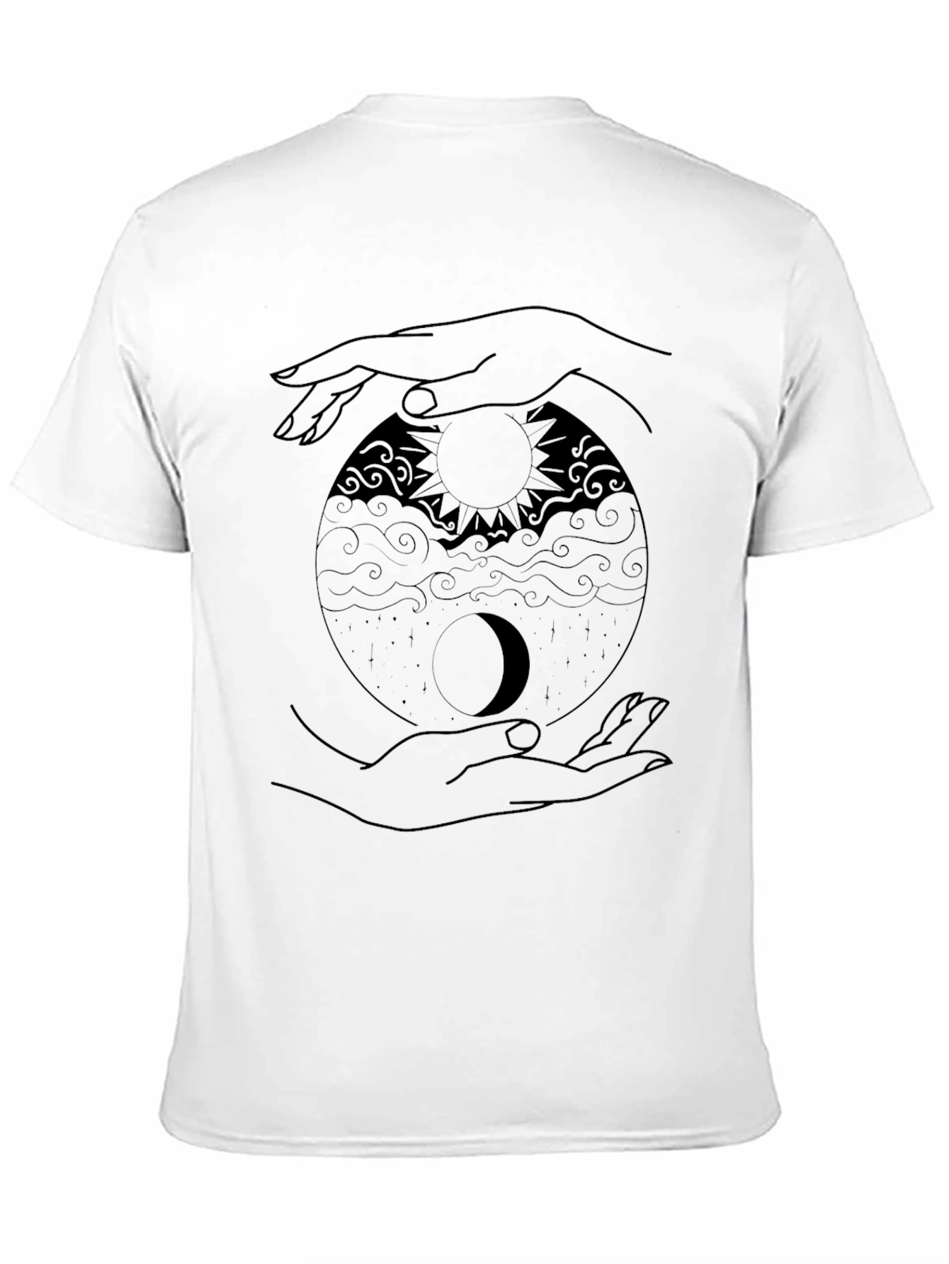 Yin Yang Sun Moon Hands Graphic Tee - Black
