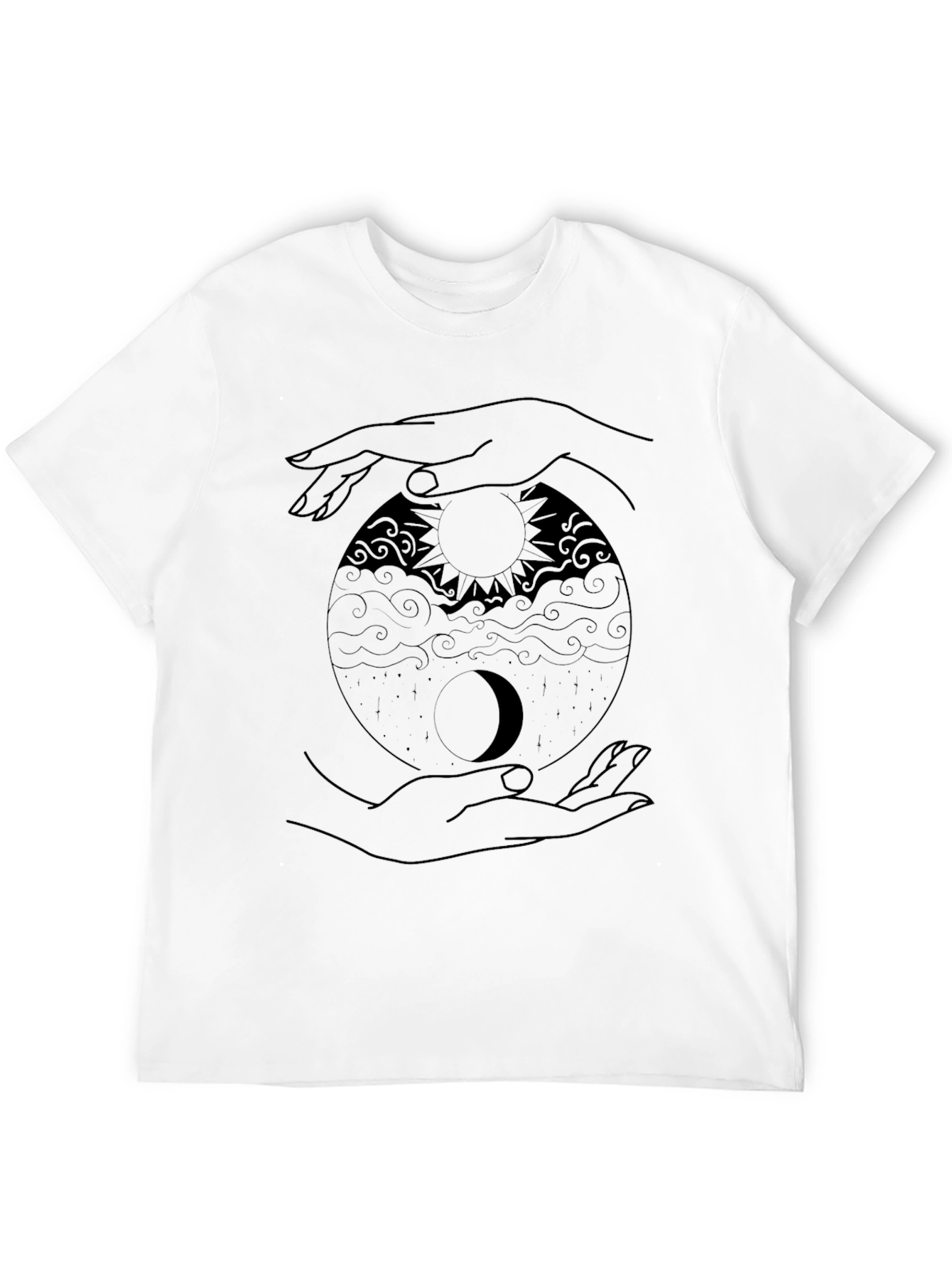 Yin Yang Sun Moon Hands Graphic Tee - Black