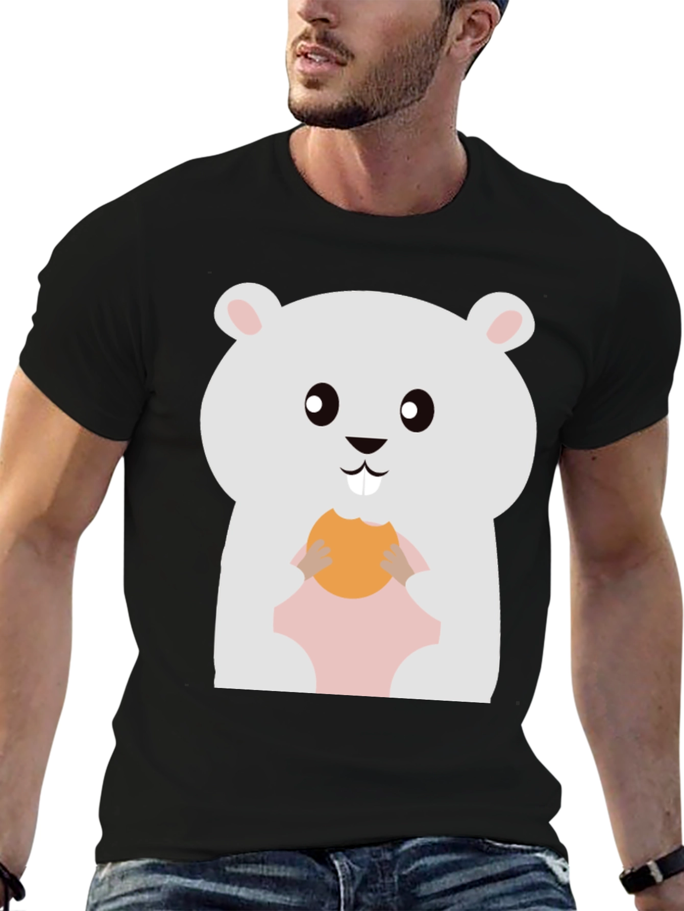 Cute Hamster Eating Cookie Graphic Tee - Black