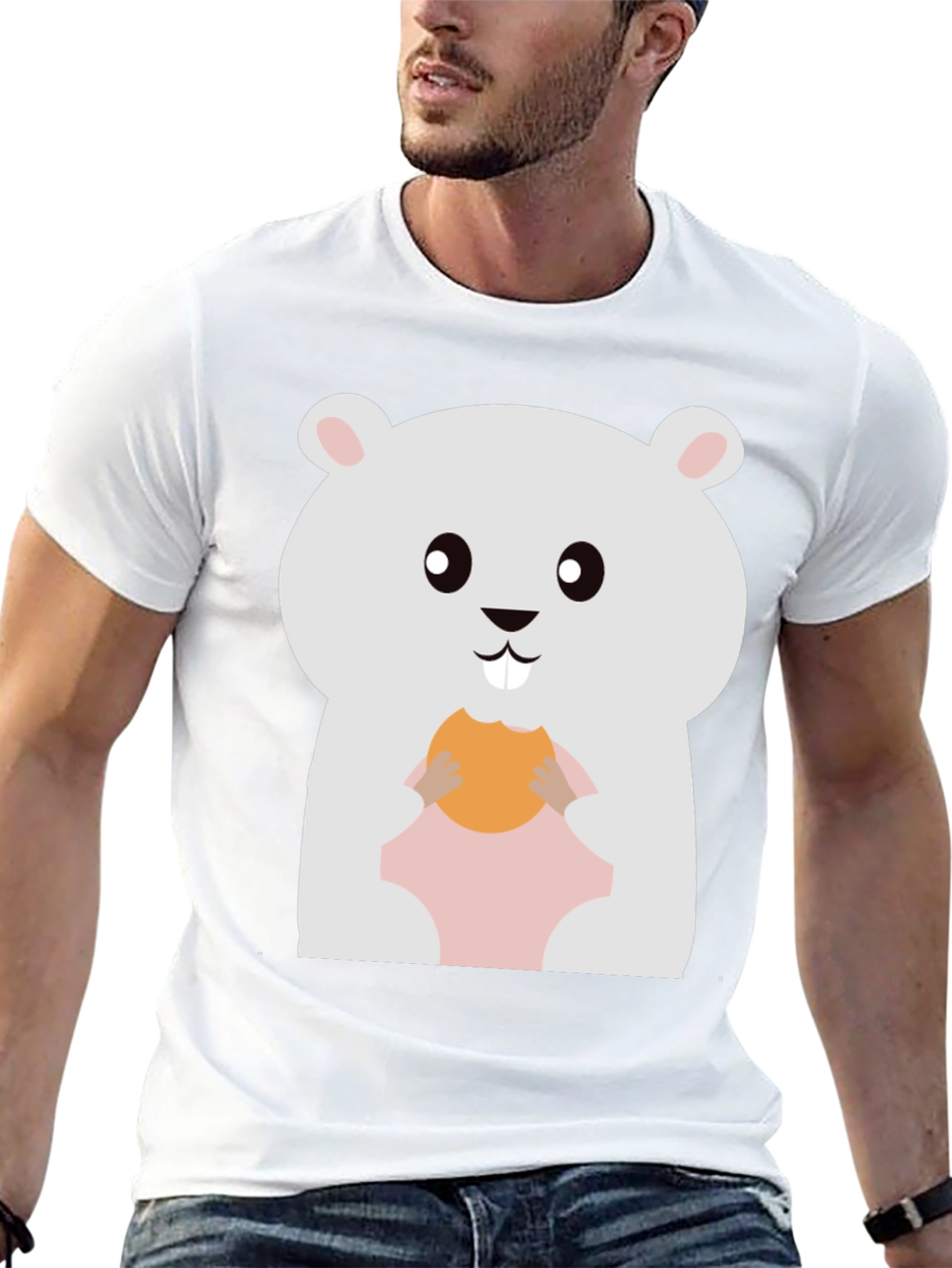 Cute Hamster Eating Cookie Graphic Tee - Black