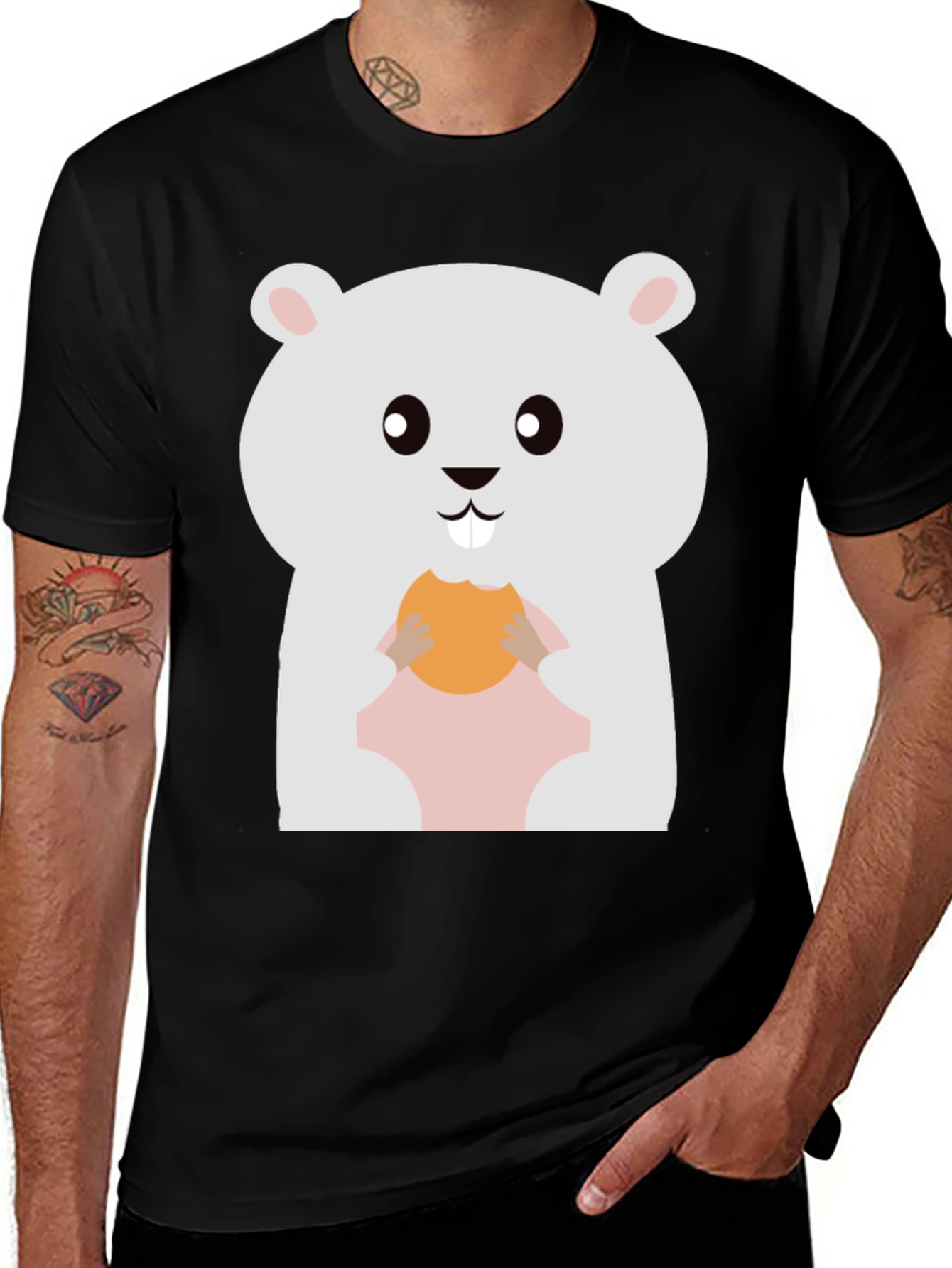 Cute Hamster Eating Cookie Graphic Tee - Black