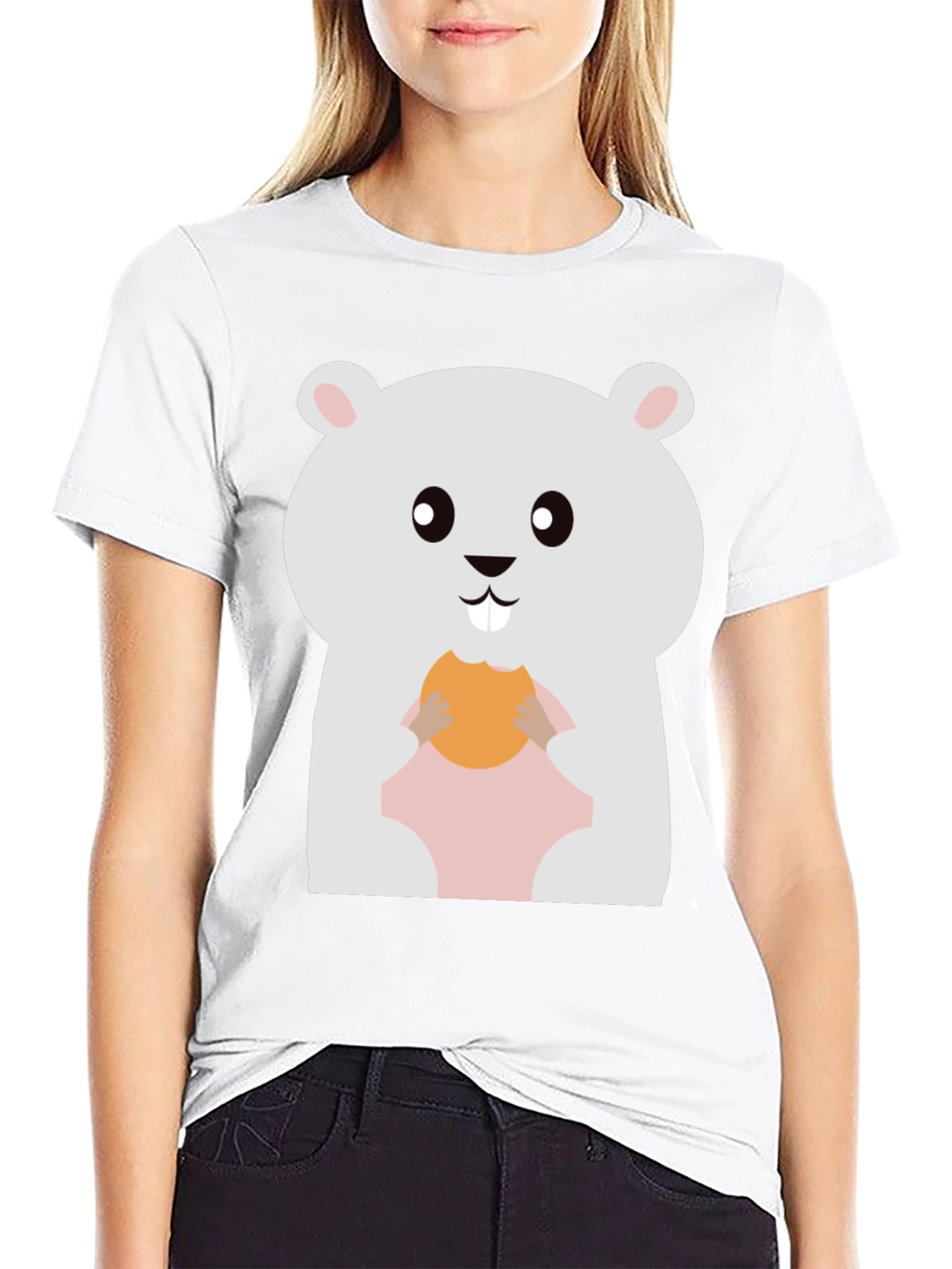 Cute Hamster Eating Cookie Graphic Tee - Black