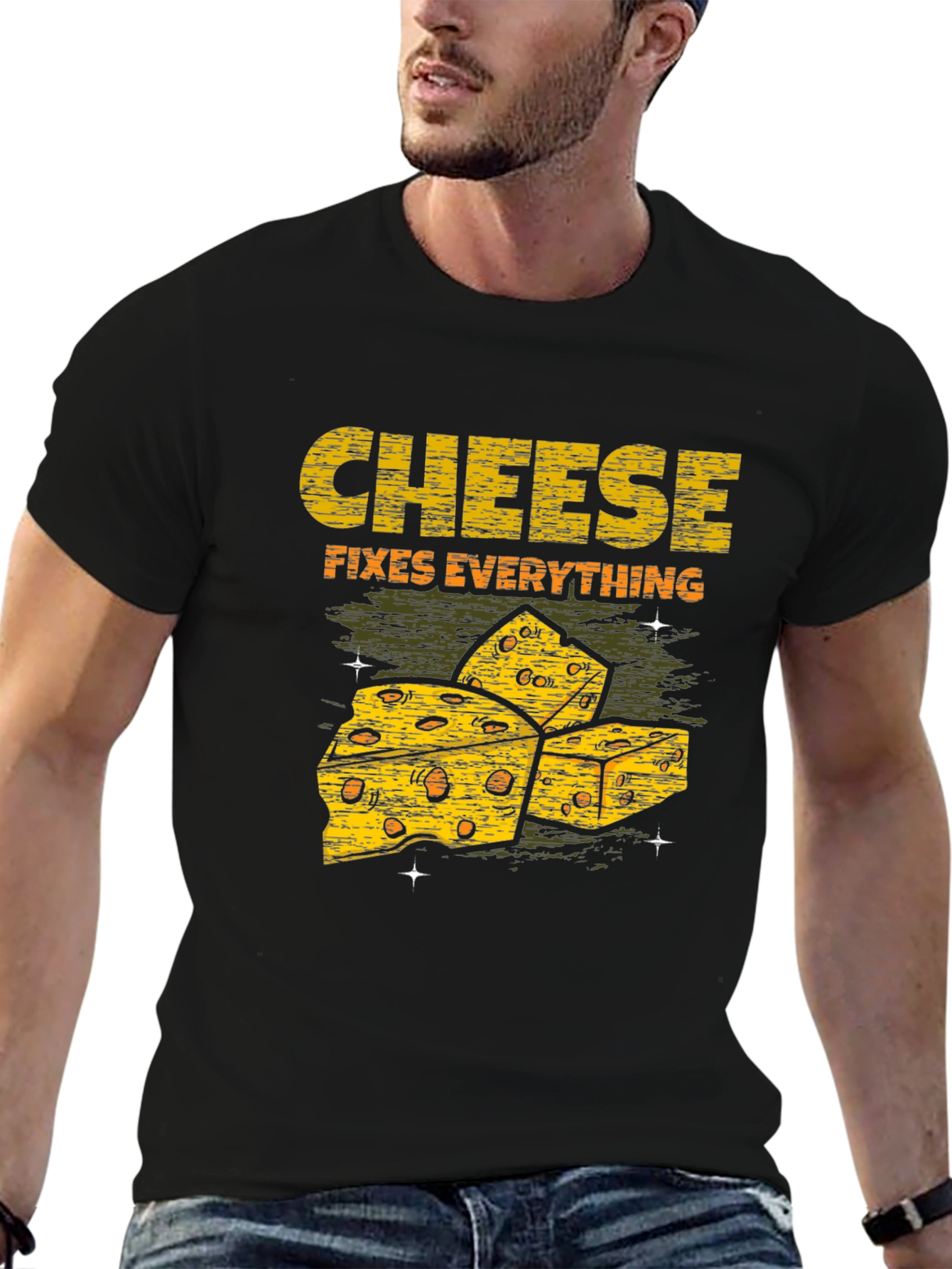 Cheese Fixes Everything Black T-Shirt