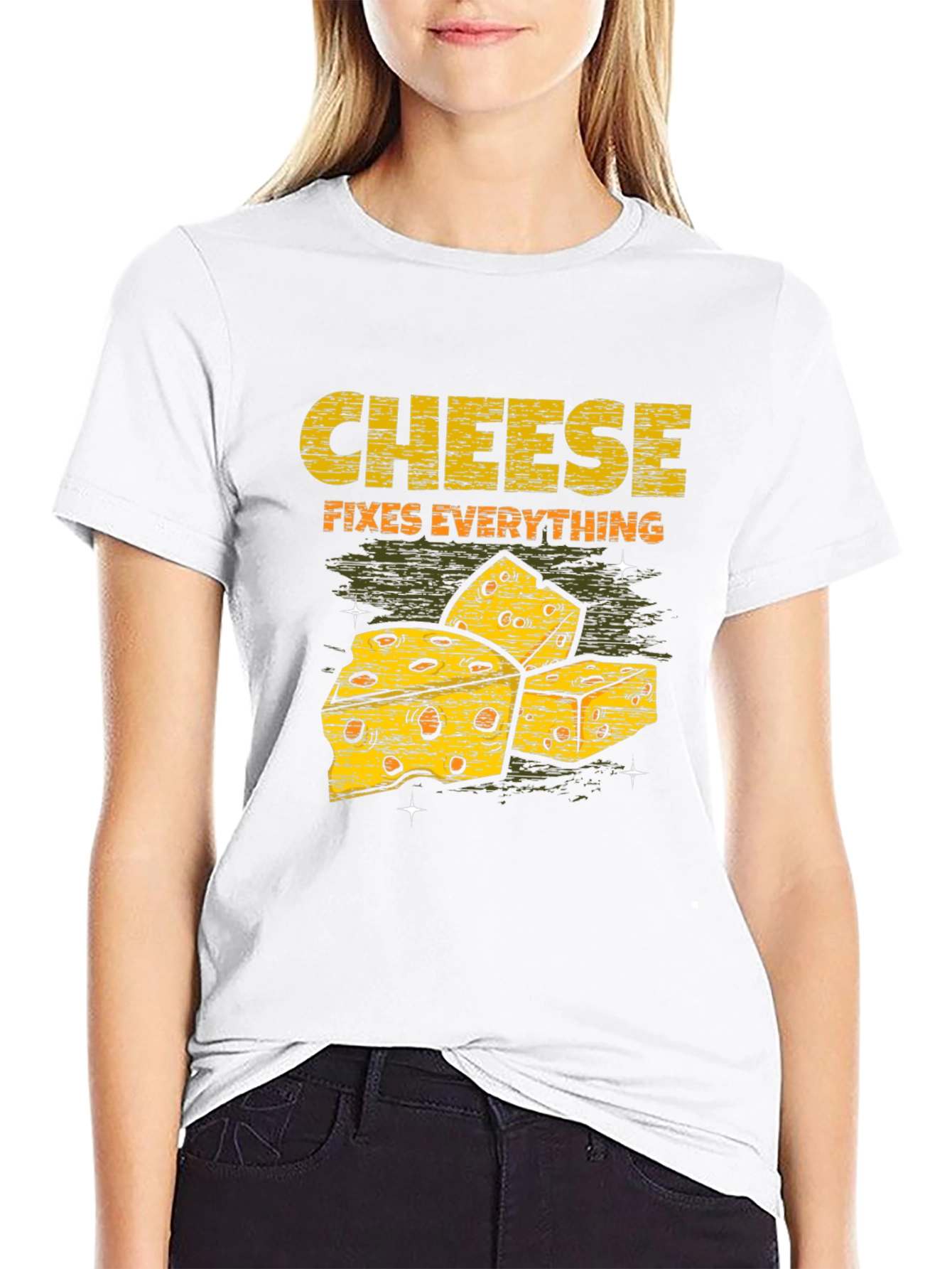 Cheese Fixes Everything Black T-Shirt