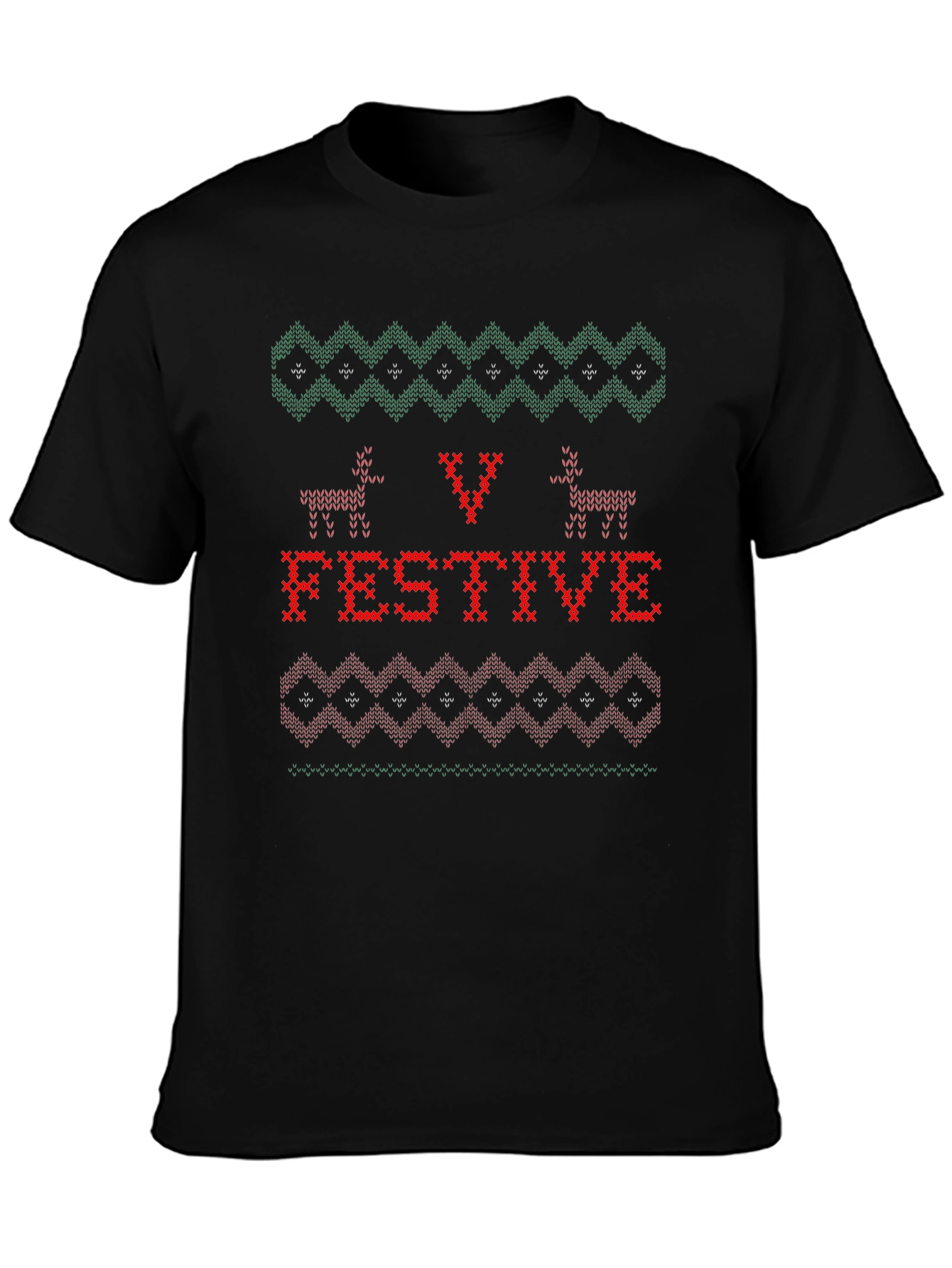 Festive Christmas Knitted Style T-Shirt