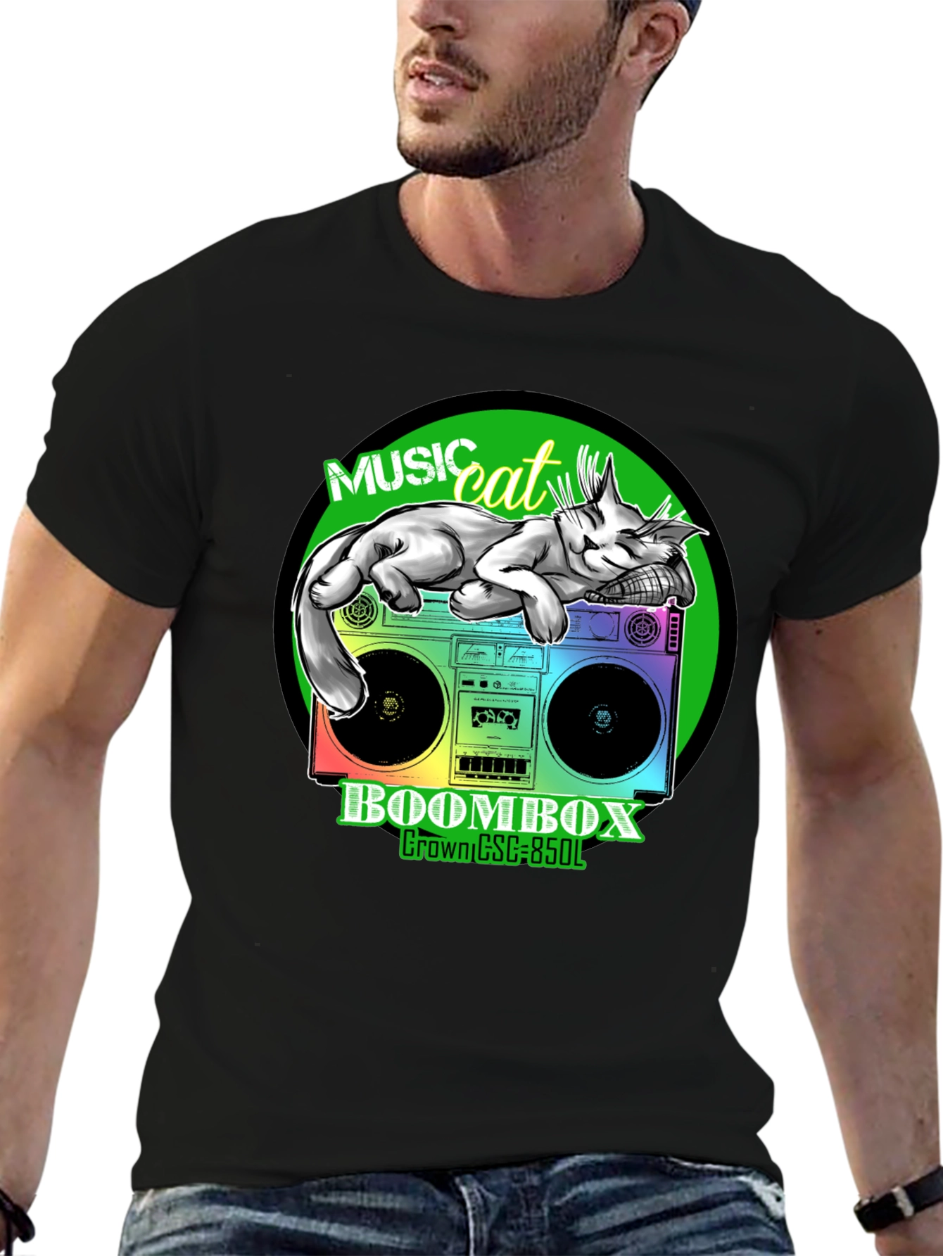 Music Cat Boombox Graphic Tee