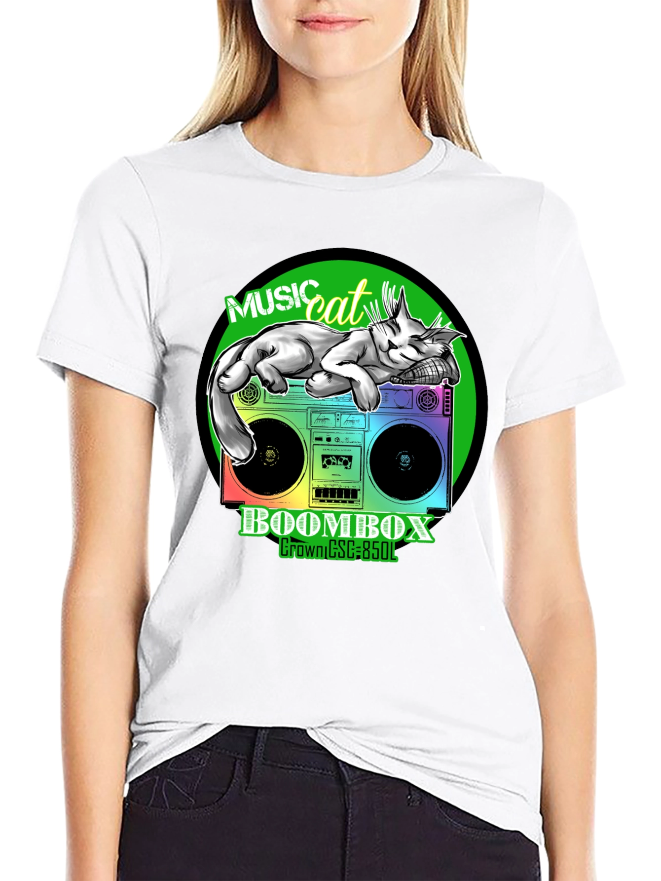 Music Cat Boombox Graphic Tee