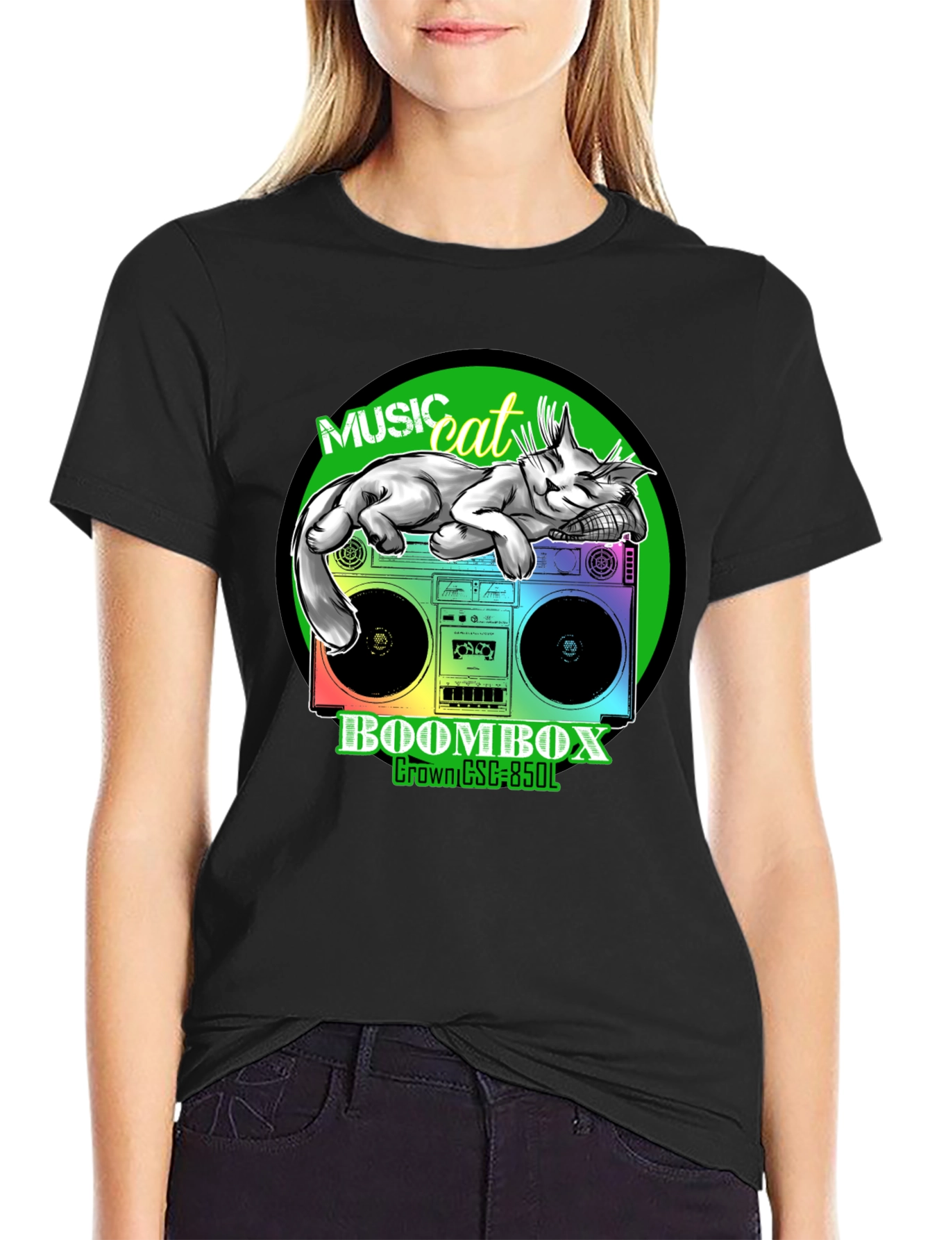 Music Cat Boombox Graphic Tee