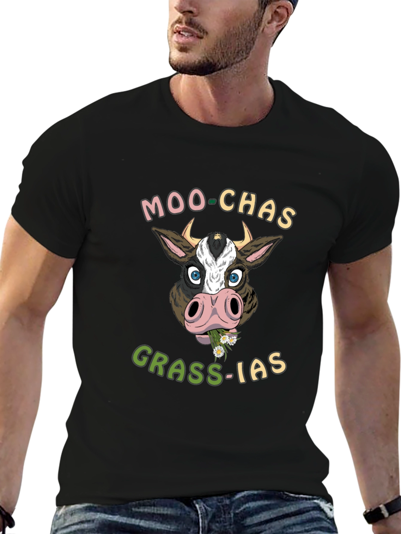 Moo-chas Grass-ias Cow Graphic T-Shirt