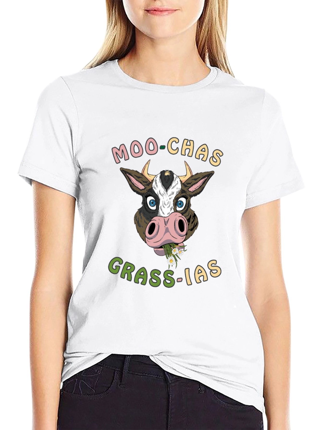 Moo-chas Grass-ias Cow Graphic T-Shirt