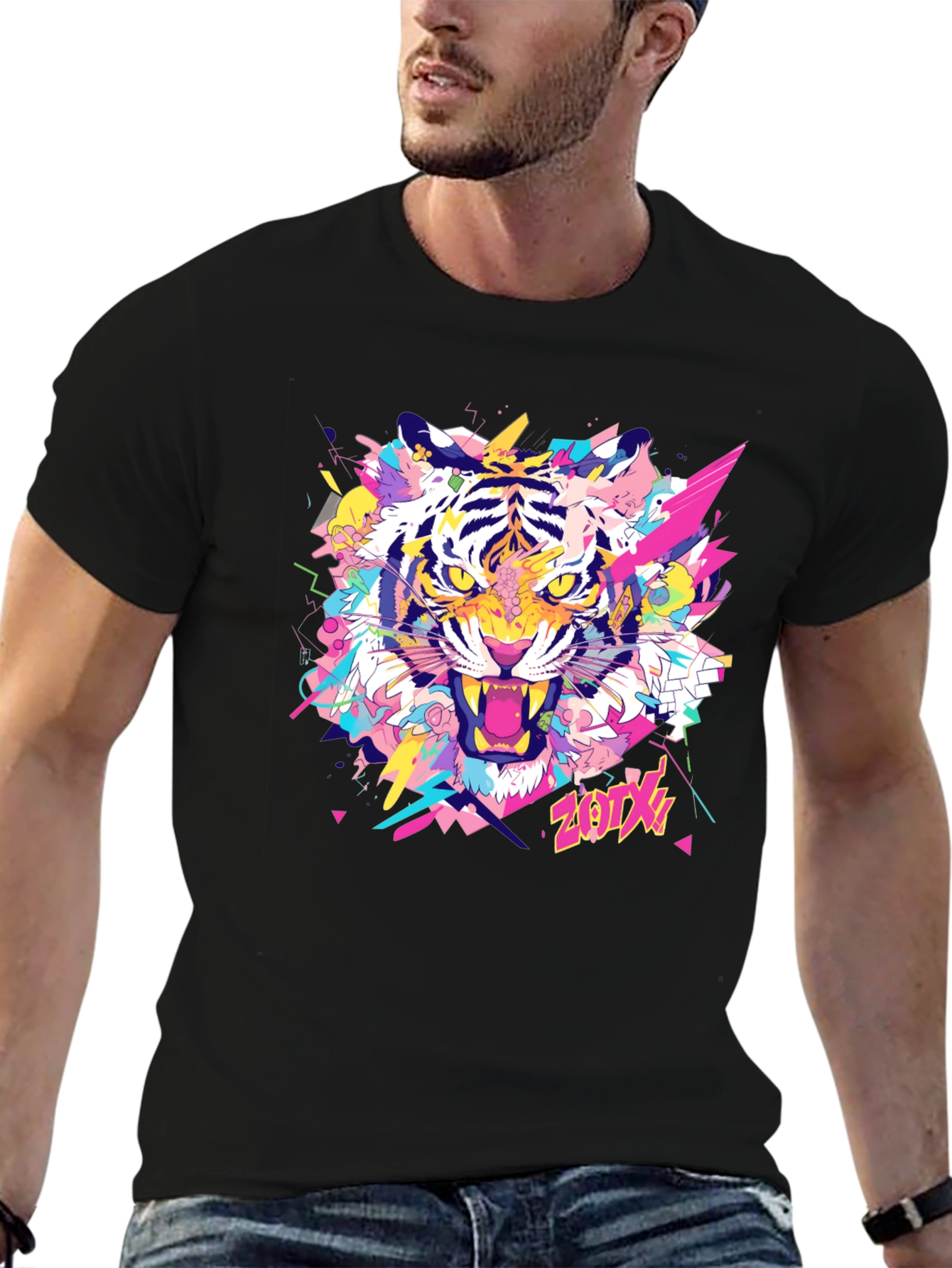 Bold Tiger Graphic Tee - Mens Black T-Shirt