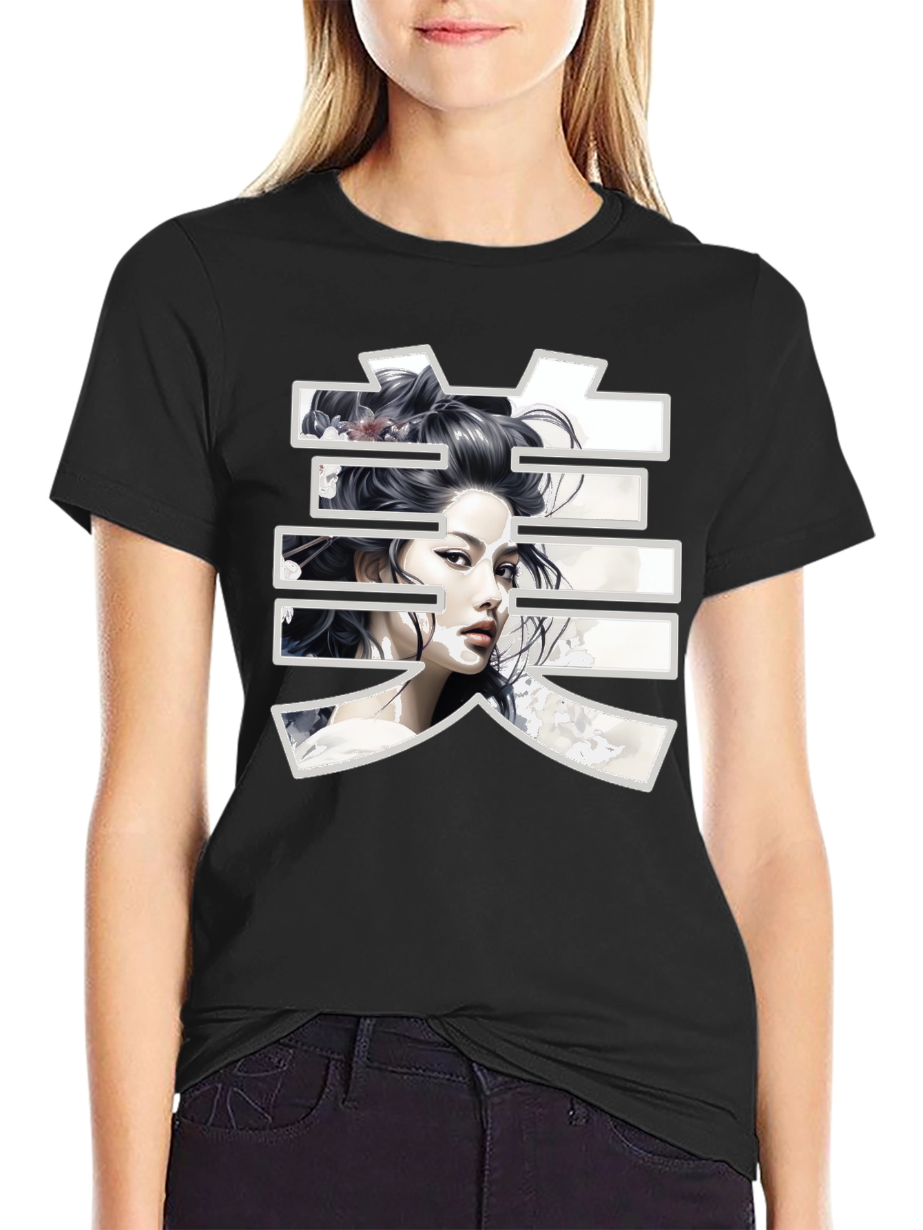 Japanese Beauty Art Black T-Shirt