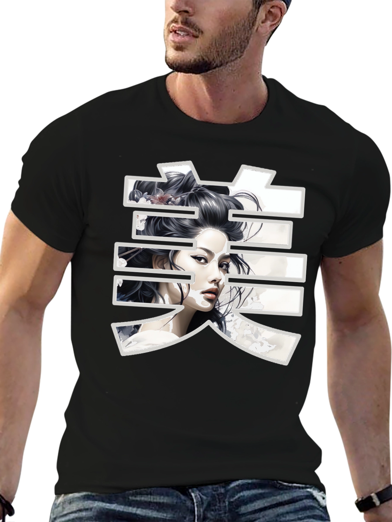 Japanese Beauty Art Black T-Shirt
