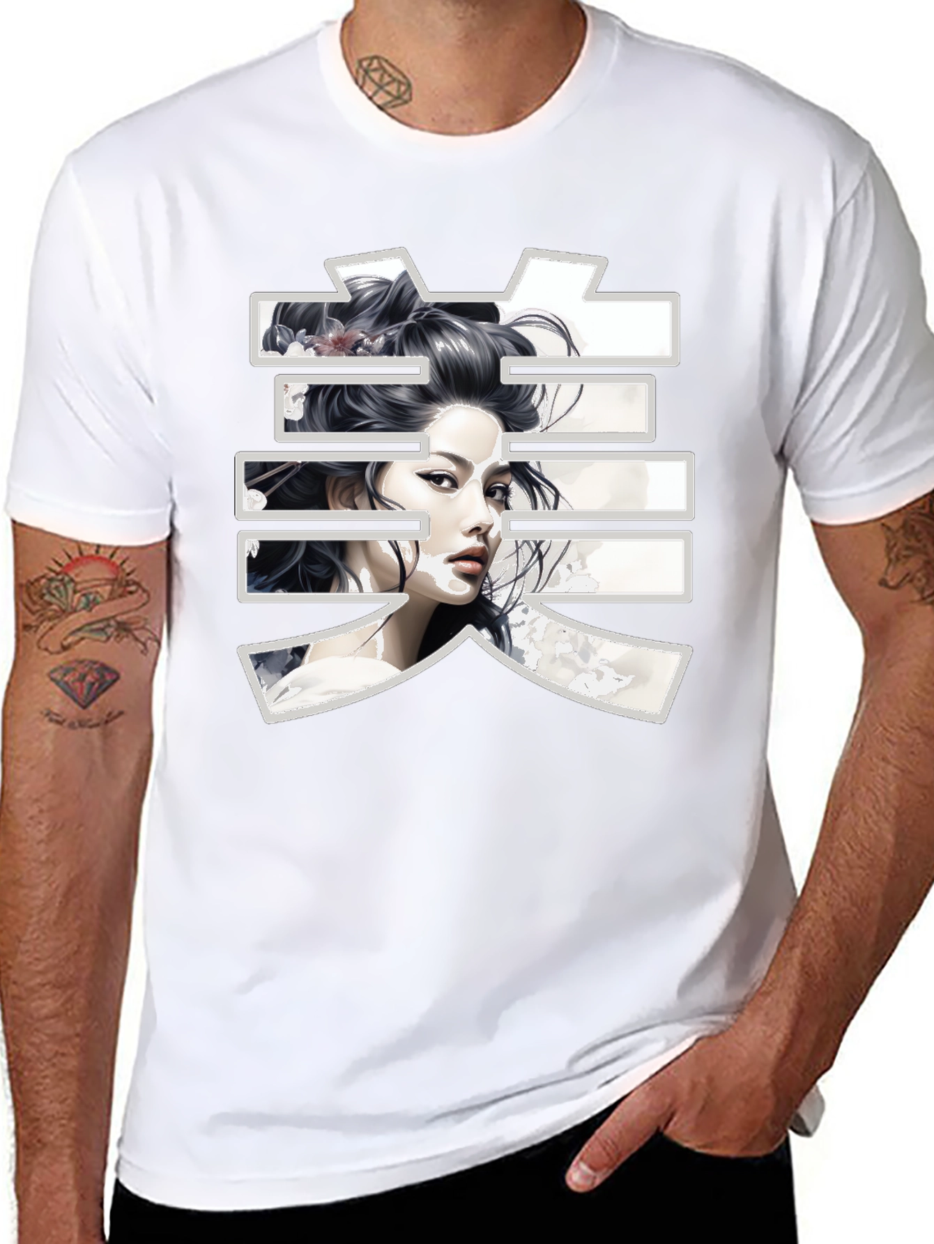 Japanese Beauty Art Black T-Shirt
