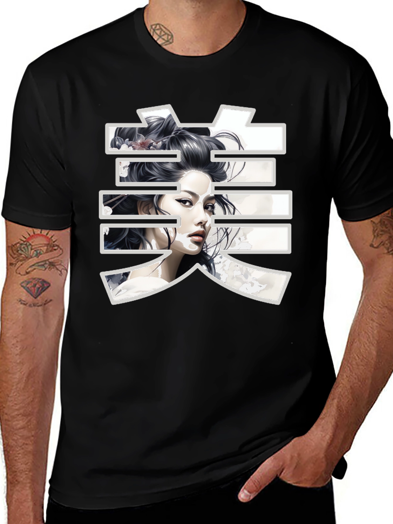Japanese Beauty Art Black T-Shirt