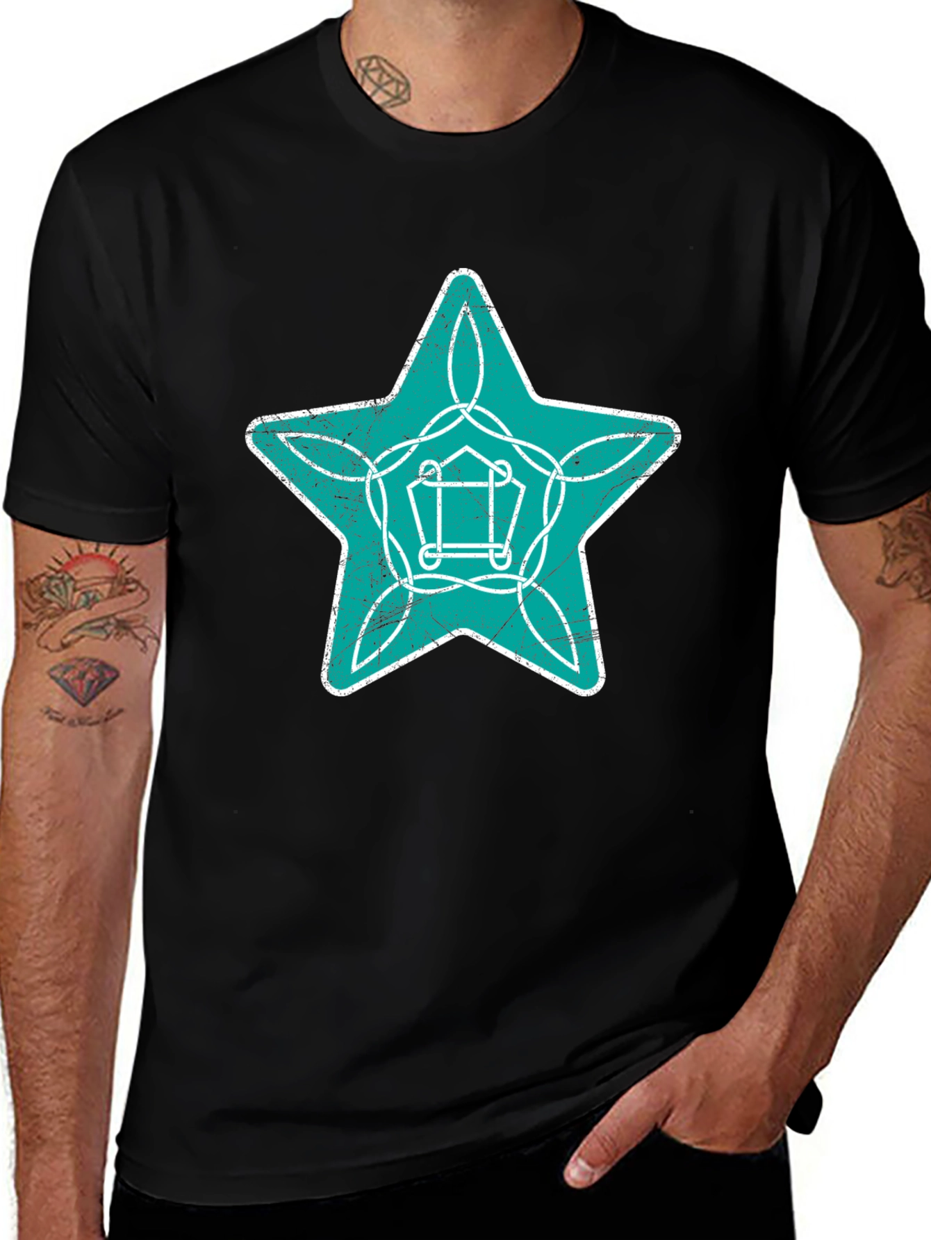 Star Graphic Print Mens Black T-Shirt