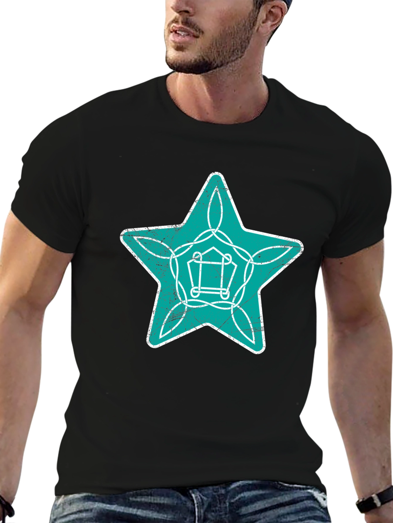 Star Graphic Print Mens Black T-Shirt