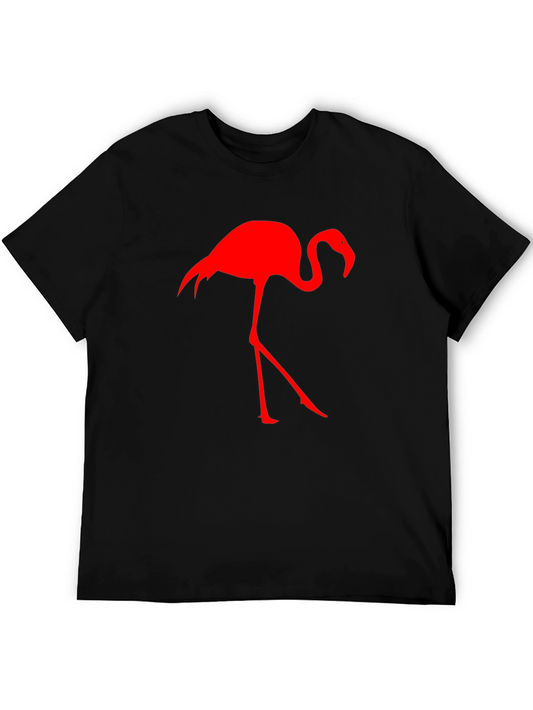 Red Flamingo Graphic Tee - Black Cotton Blend Shirt