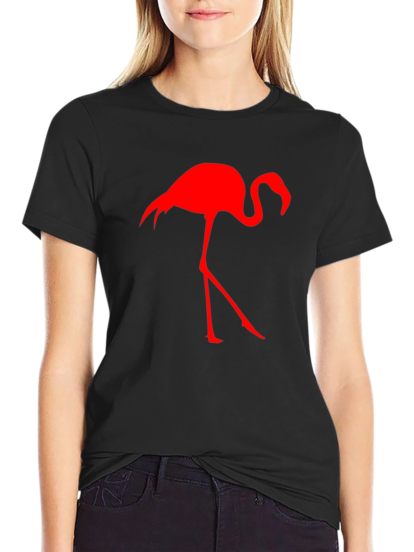 Red Flamingo Graphic Tee - Black Cotton Blend Shirt