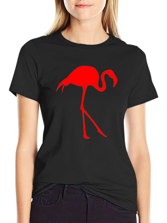 Red Flamingo Graphic Tee - Black Cotton Blend Shirt