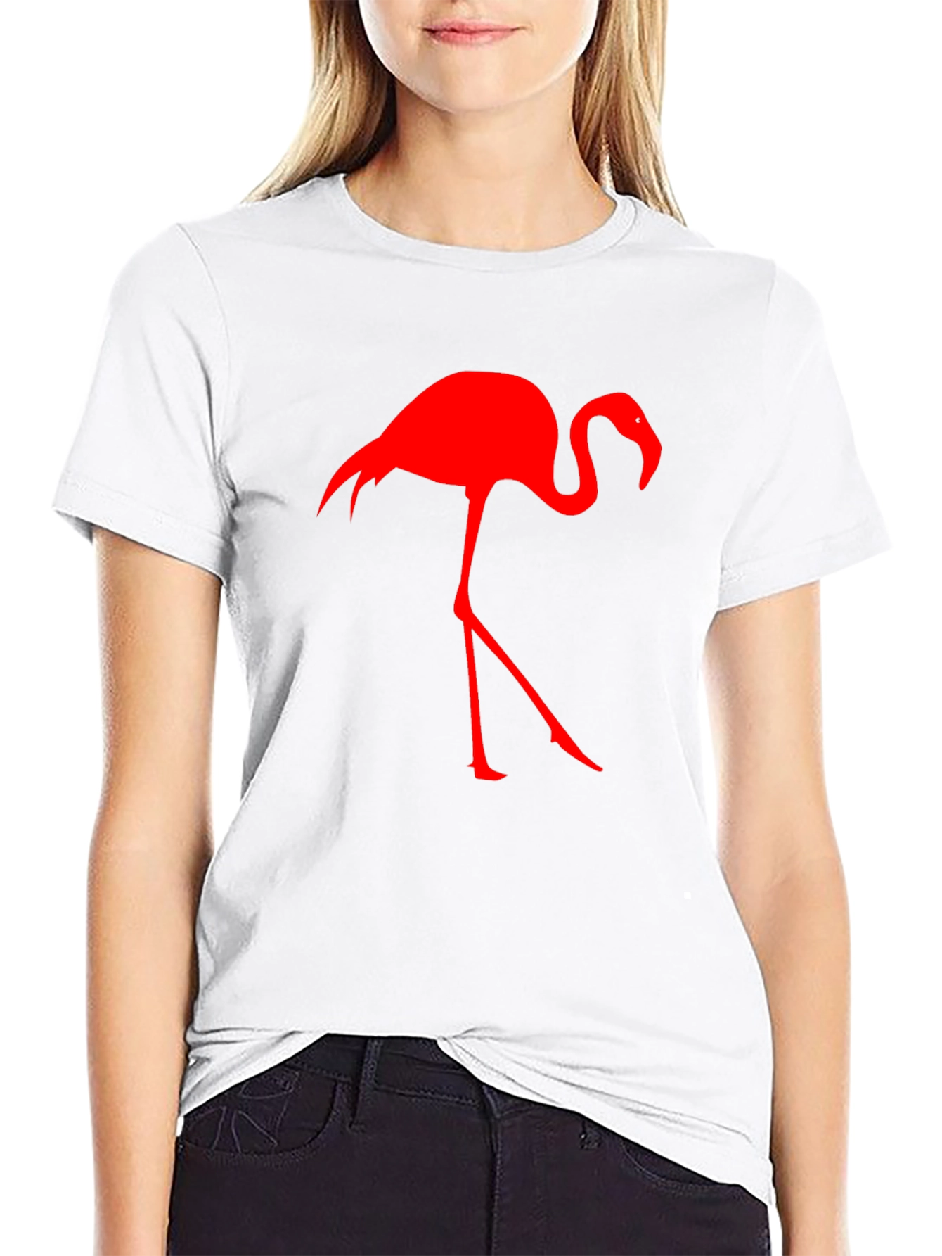 Red Flamingo Graphic Tee - Black Cotton Blend Shirt