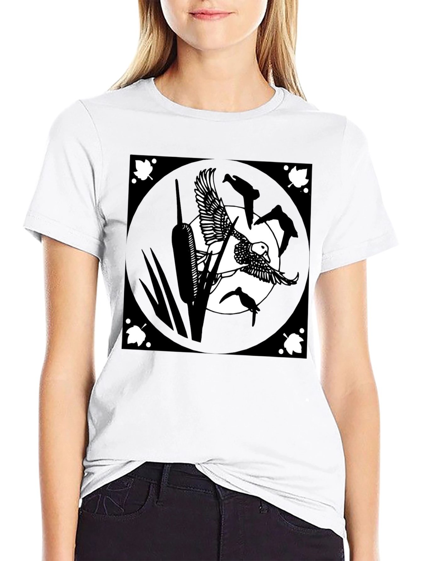 Black T-Shirt with Duck Art Design