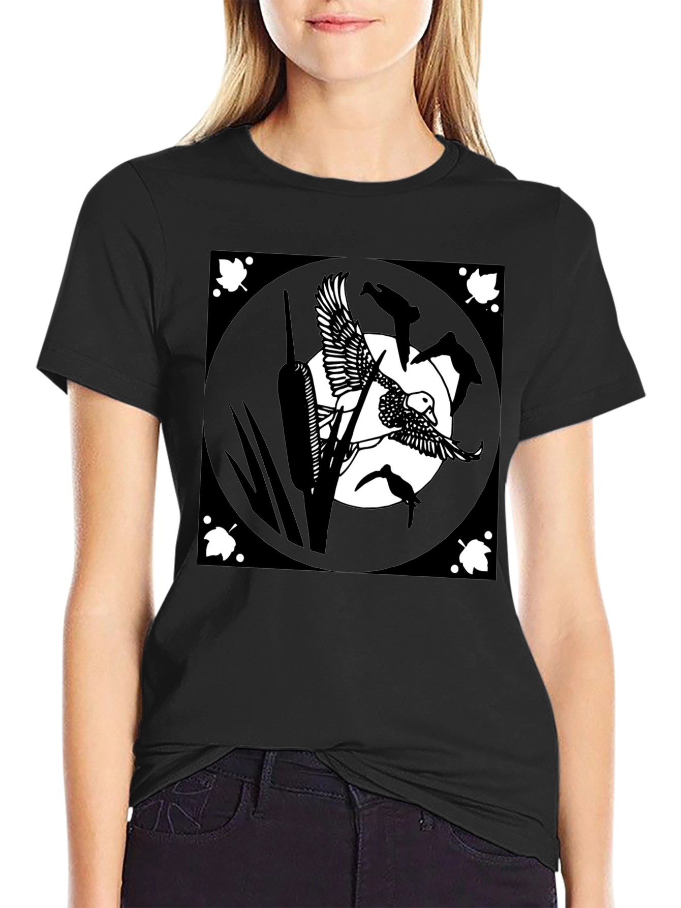 Black T-Shirt with Duck Art Design