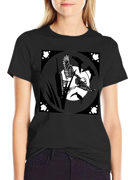 Black T-Shirt with Duck Art Design