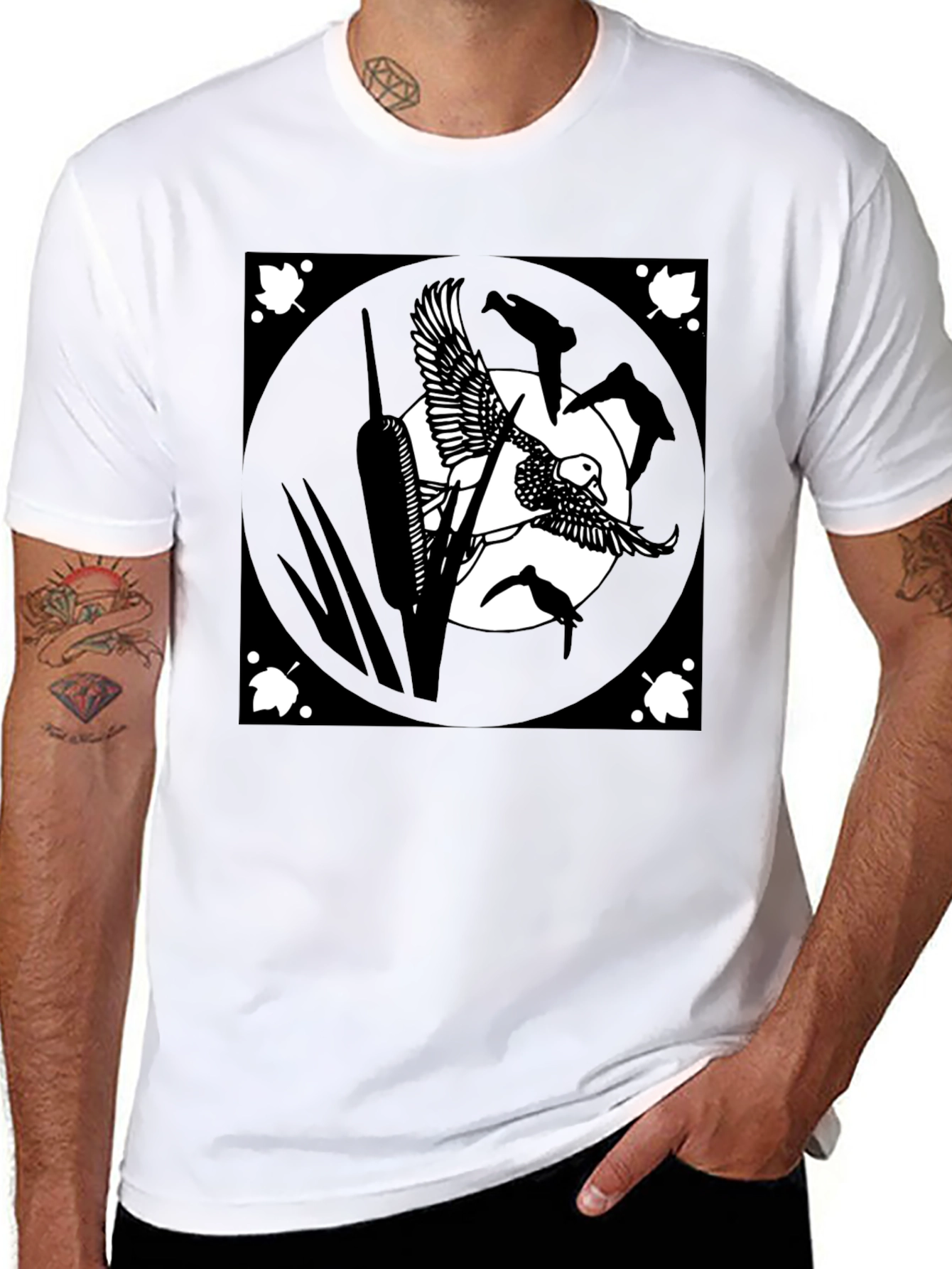 Black T-Shirt with Duck Art Design