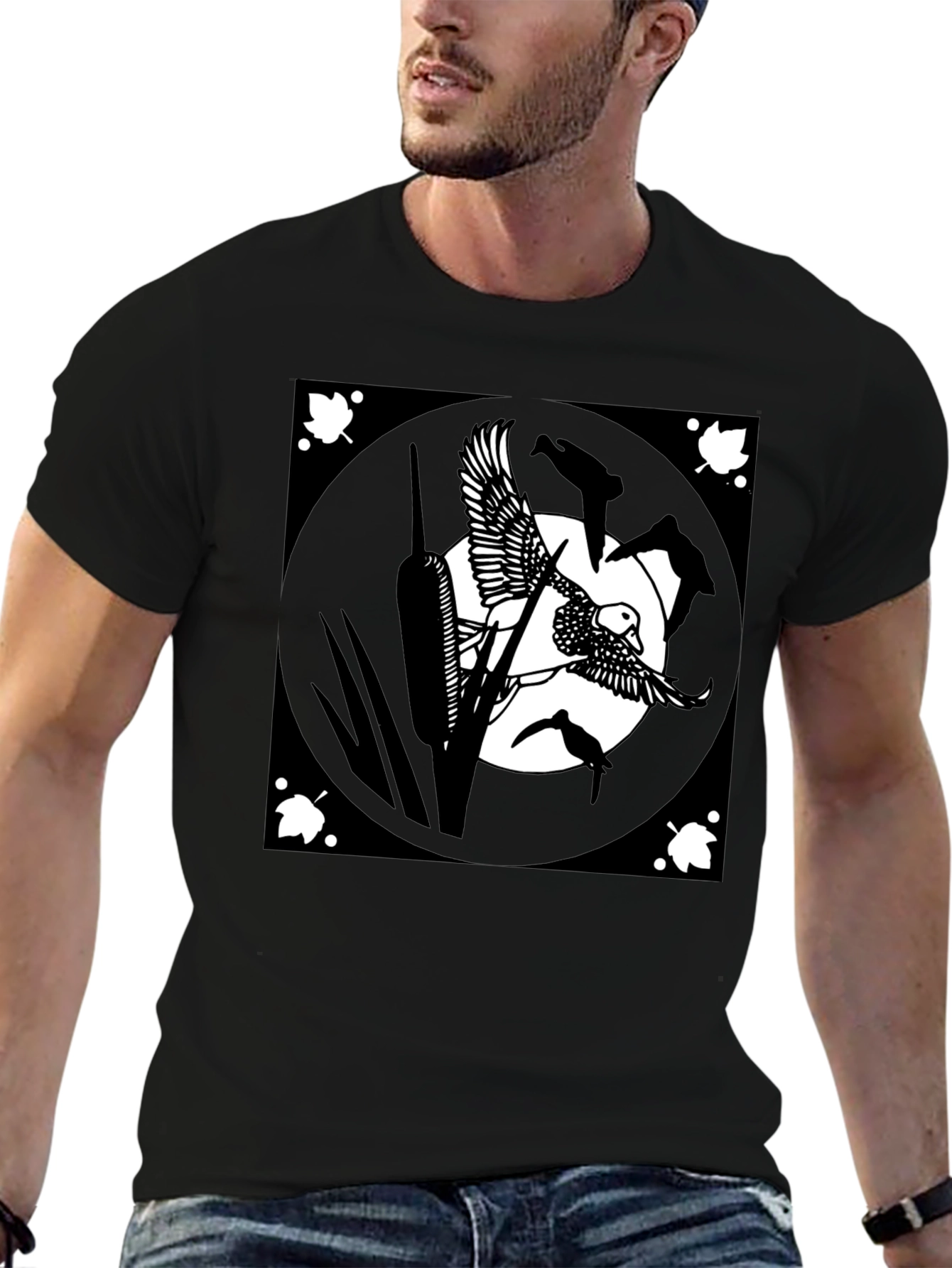 Black T-Shirt with Duck Art Design