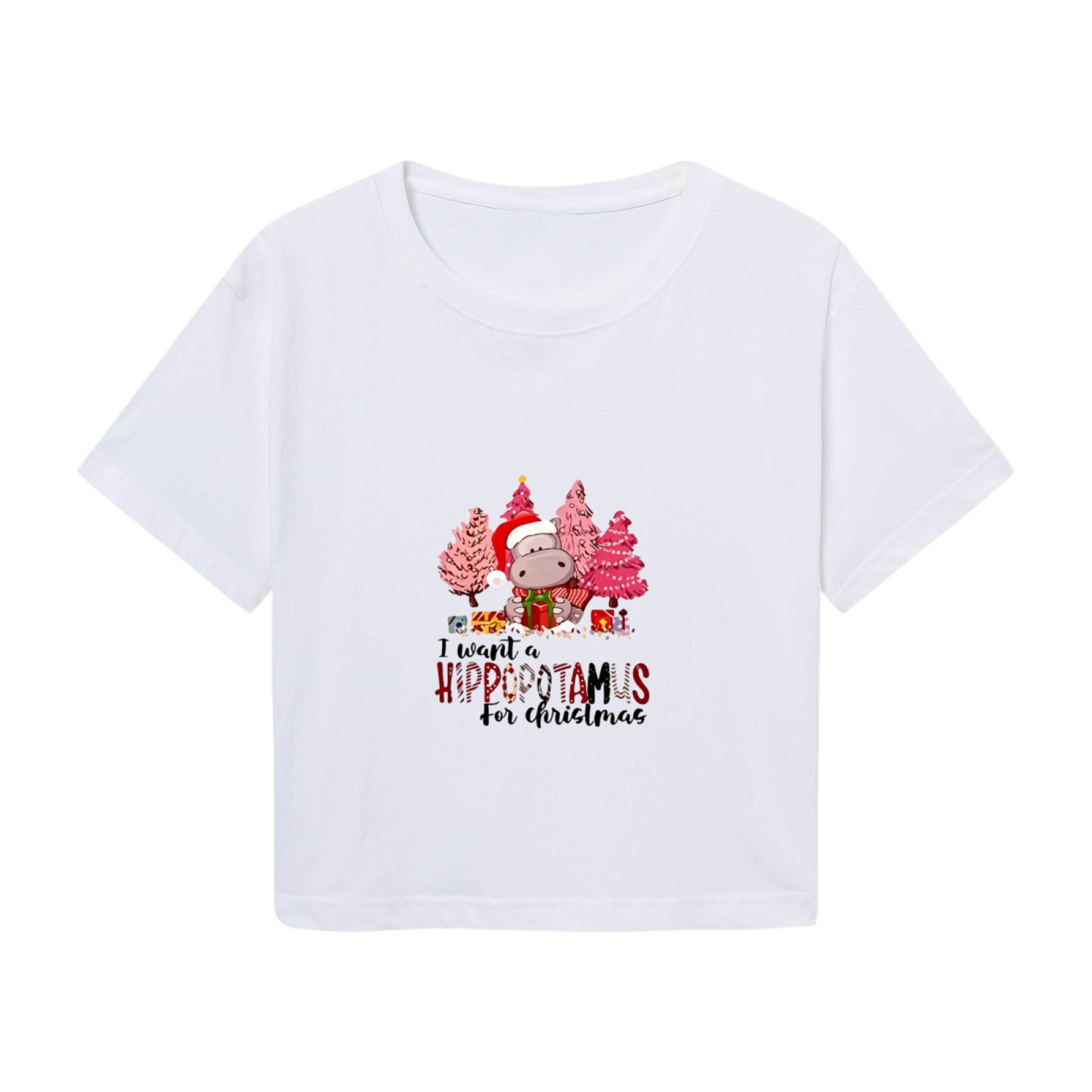 I Want A Hippopotamus For Christmas Fun X?mas Crop Tee
