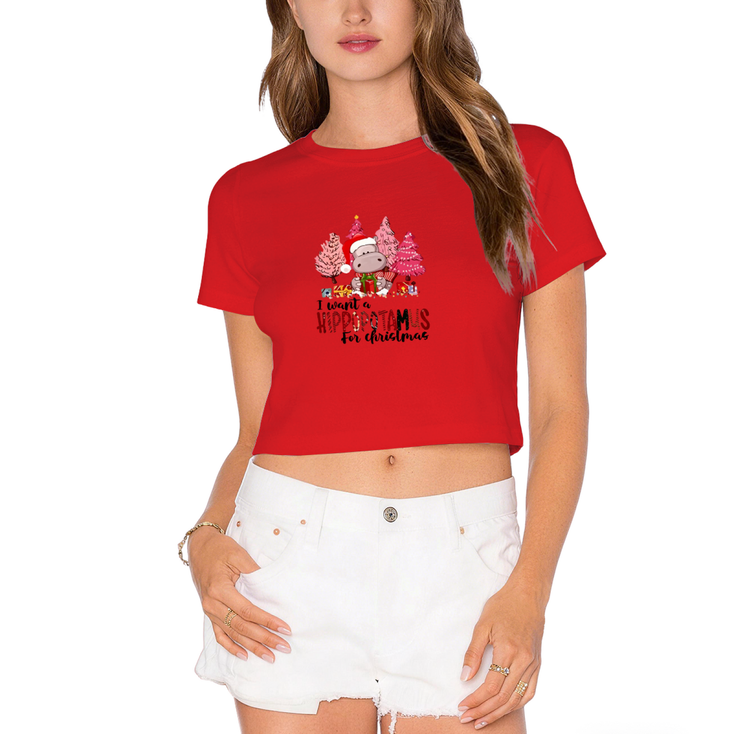 I Want A Hippopotamus For Christmas Fun X?mas Crop Tee