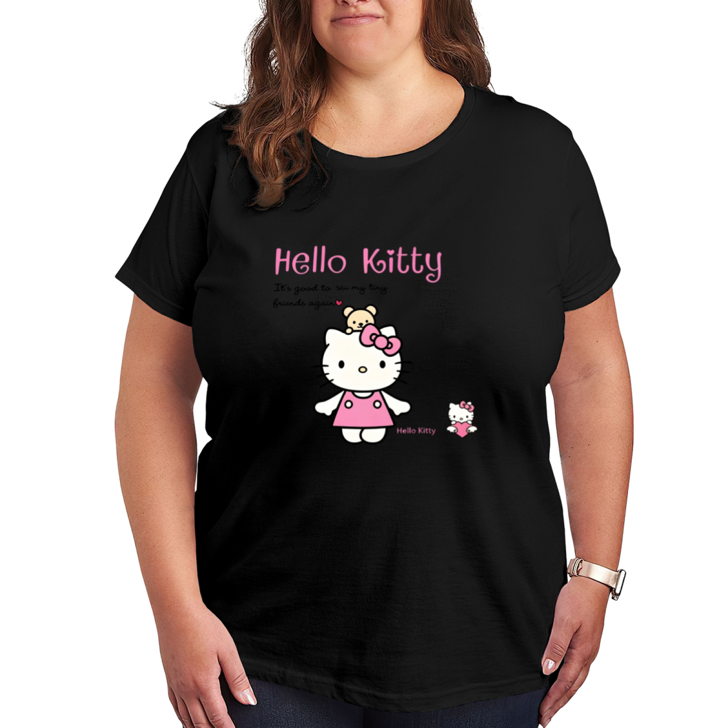 Sweet Hello Kitty & Tiny Friends Print Plus?Size White Women Casual Tee