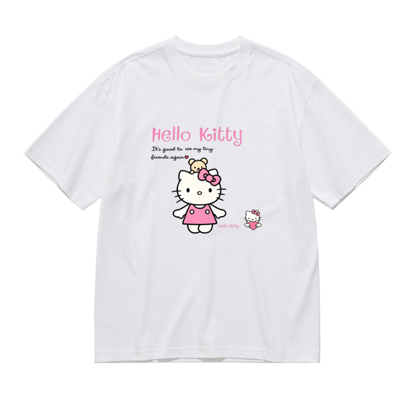 Sweet Hello Kitty & Tiny Friends Print Plus?Size White Women Casual Tee