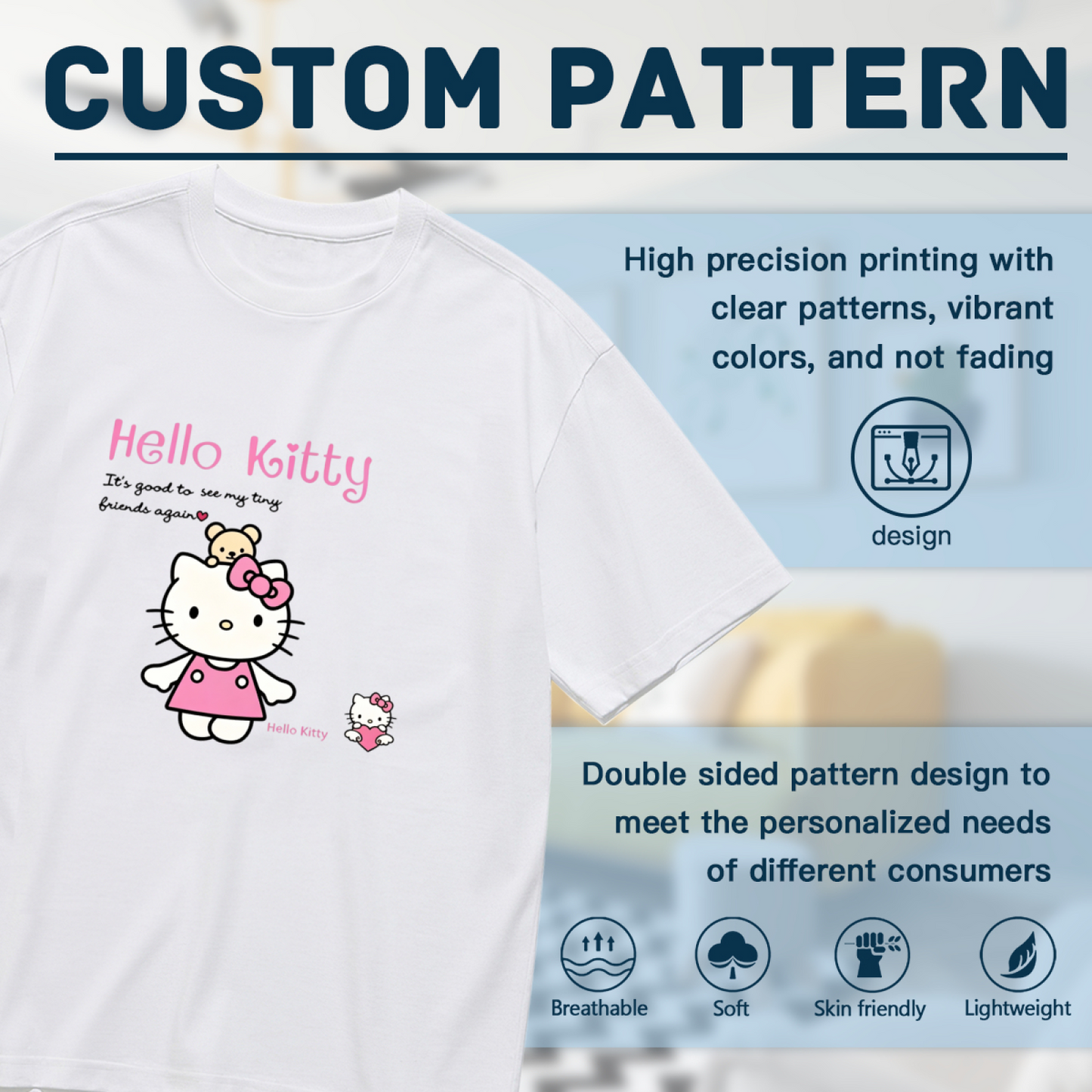 Sweet Hello Kitty & Tiny Friends Print Plus?Size White Women Casual Tee