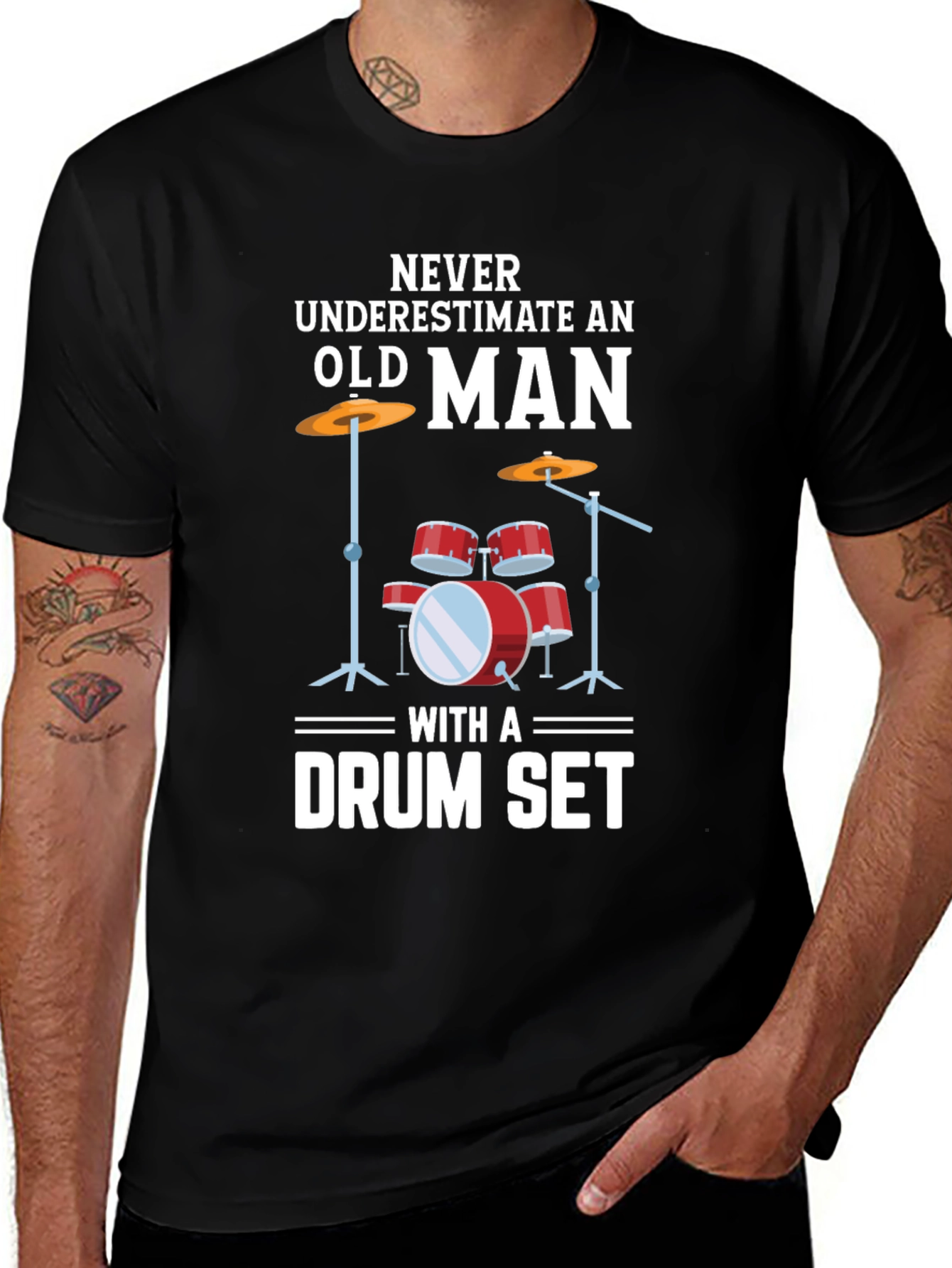 Never Underestimate Old Man Drummer T-Shirt