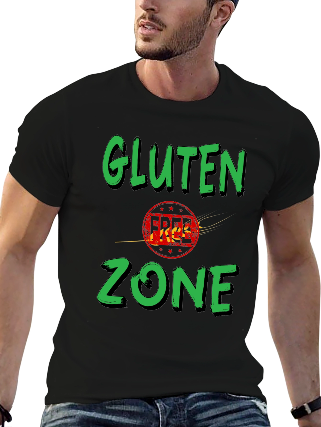 Gluten Zone Black Graphic Tee - Novelty T-Shirt
