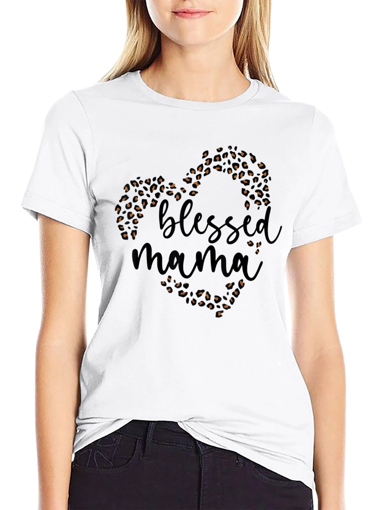 Blessed Mama Leopard Print Heart T-Shirt