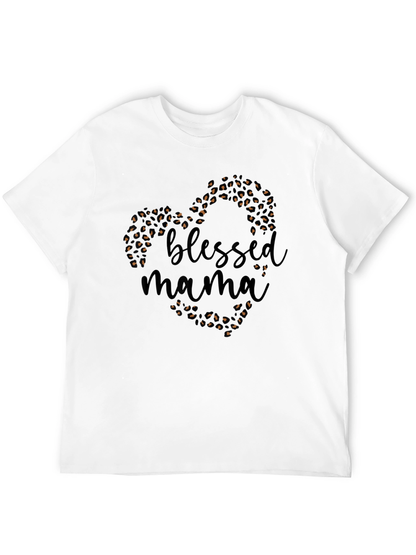 Blessed Mama Leopard Print Heart T-Shirt