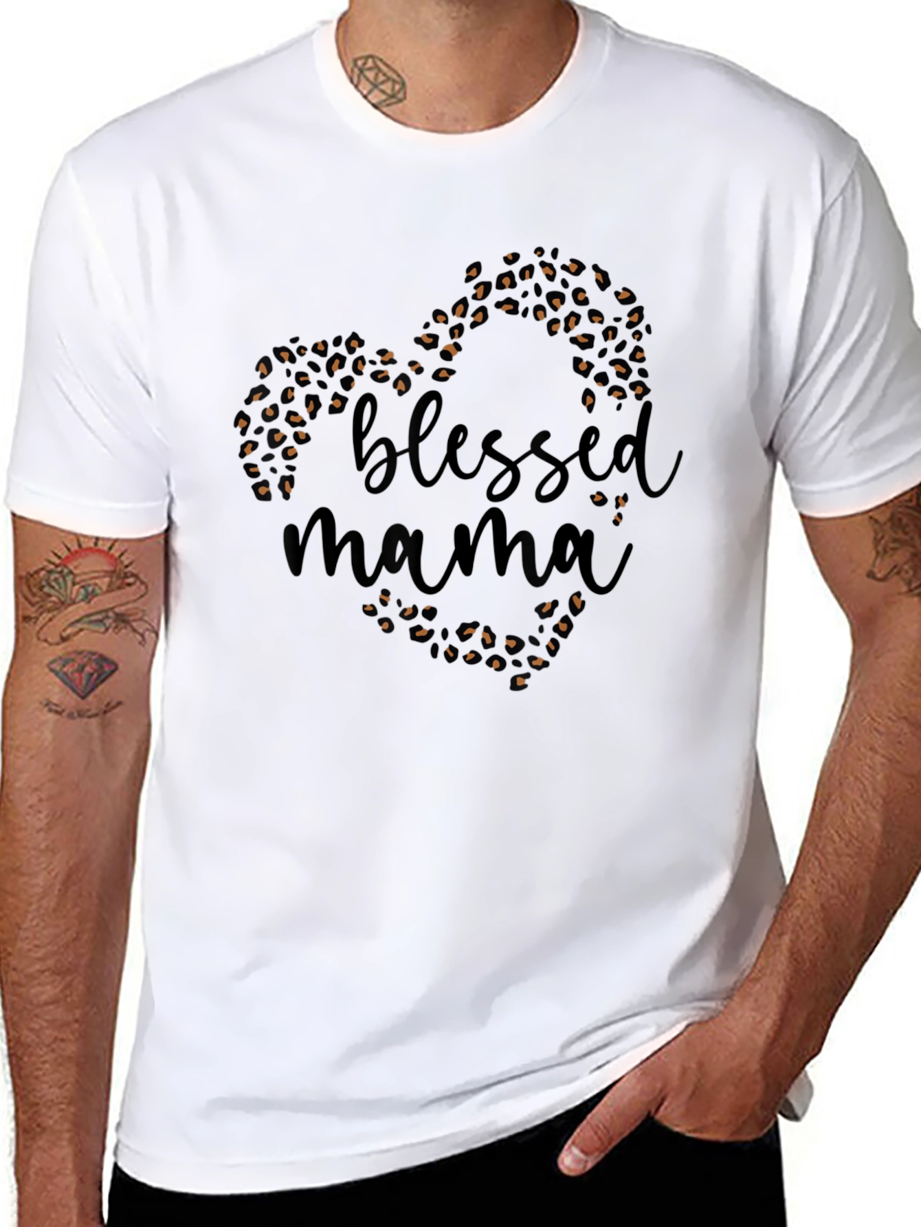Blessed Mama Leopard Print Heart T-Shirt